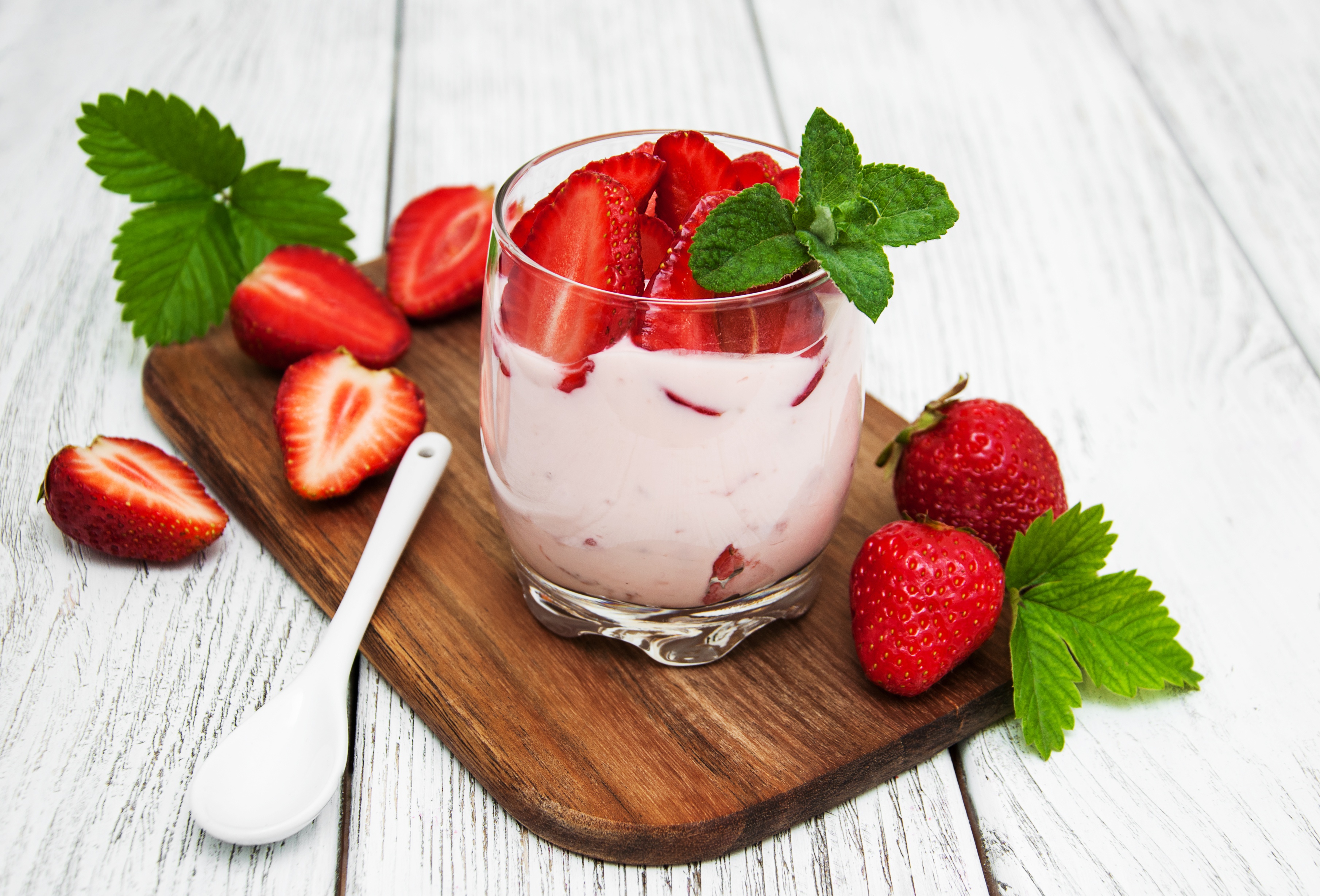 Download mobile wallpaper Food, Strawberry, Dessert, Still Life, Berry, Fruit, Yogurt for free.