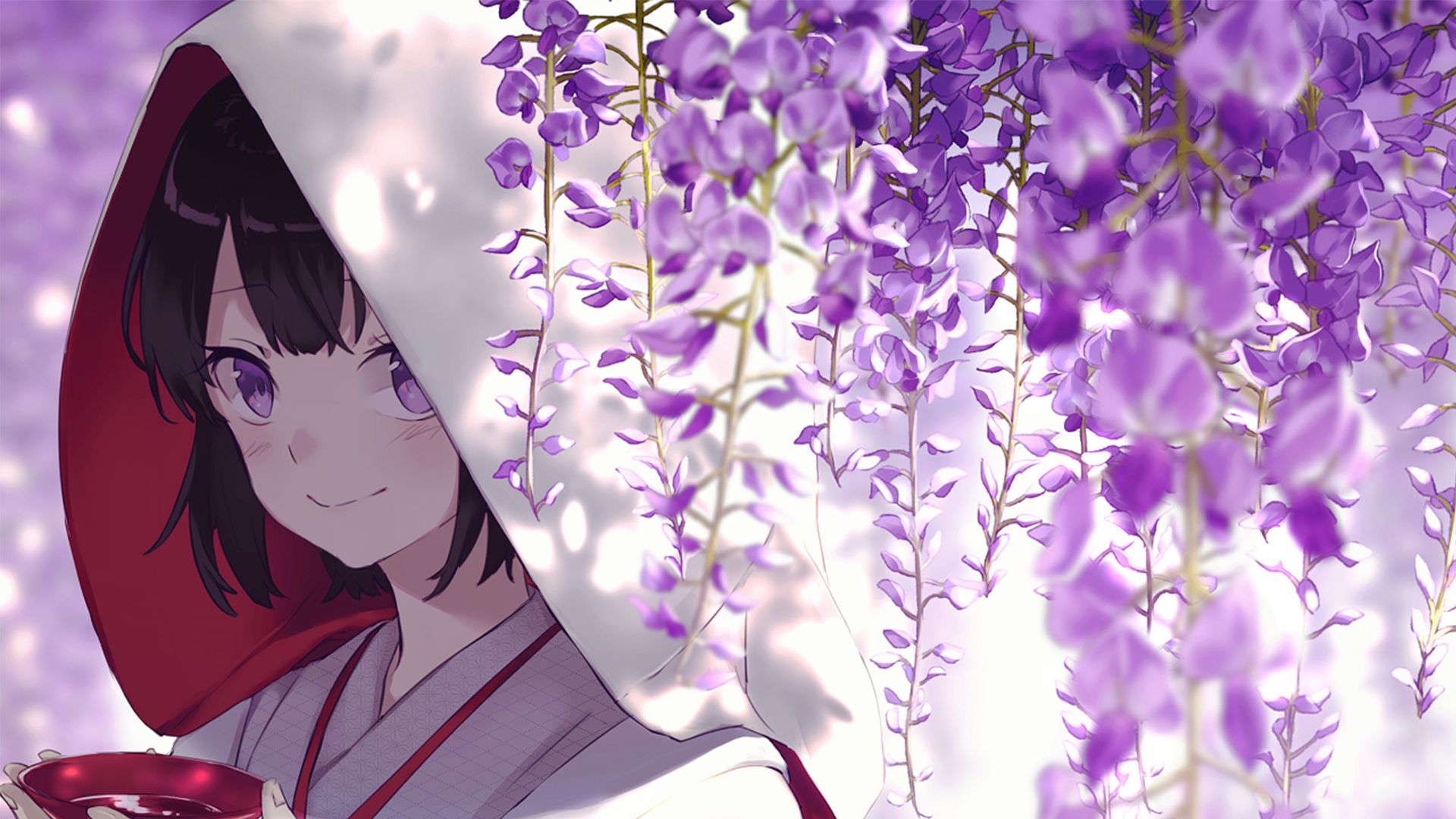 Laden Sie das Mädchen, Blüte, Lila Blume, Animes-Bild kostenlos auf Ihren PC-Desktop herunter