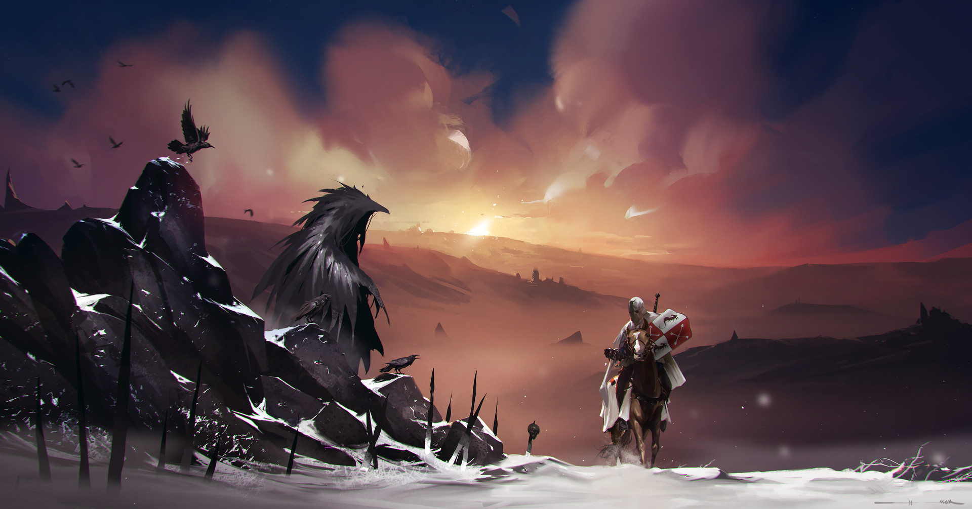 Laden Sie das Landschaft, Winter, Fantasie, Krieger, Ritter-Bild kostenlos auf Ihren PC-Desktop herunter
