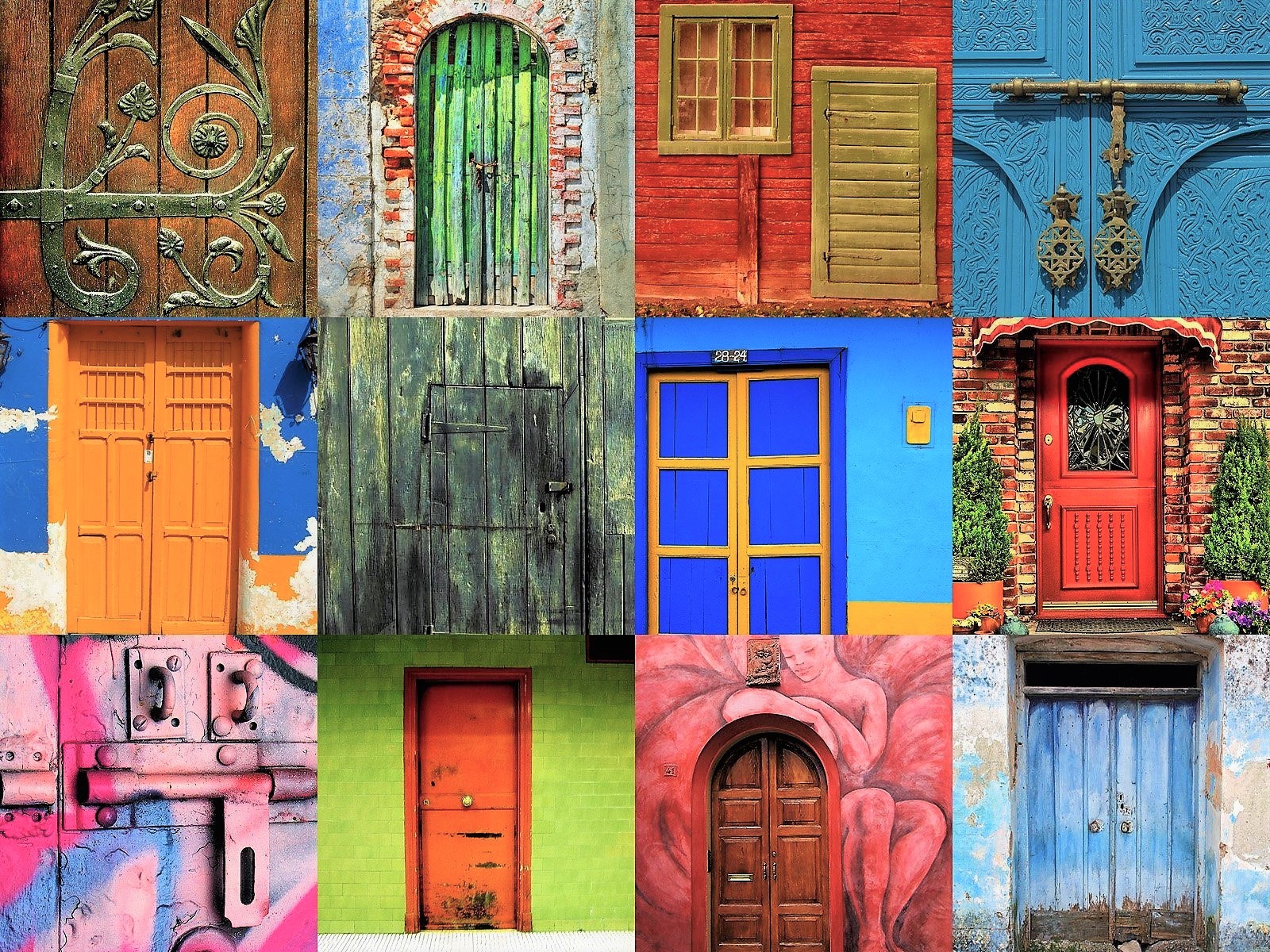 Download mobile wallpaper Collage, Colorful, Artistic, Door for free.