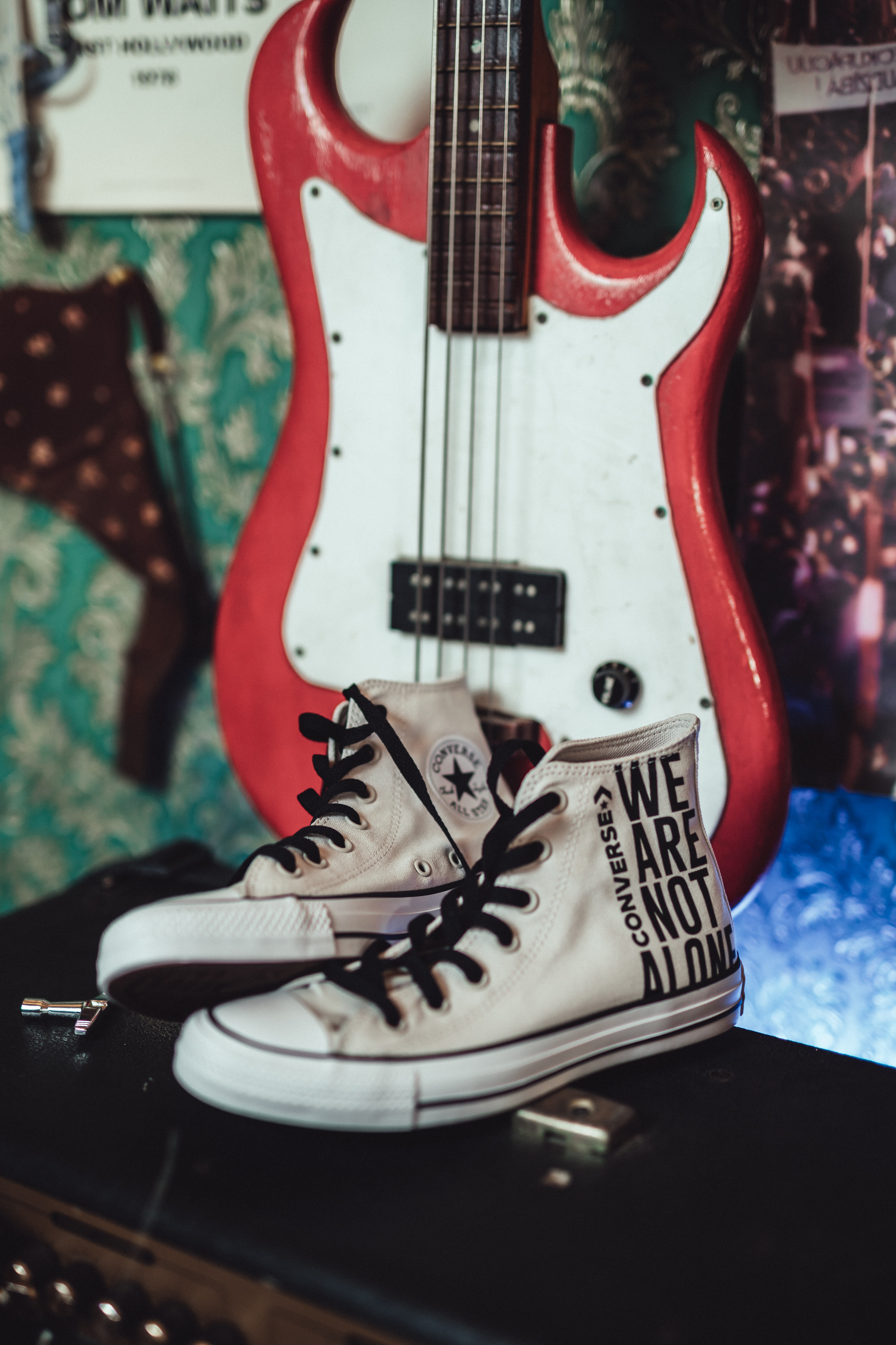 Download mobile wallpaper Miscellanea, Miscellaneous, Footwear, Style, Sneakers, Shoes, Guitar for free.