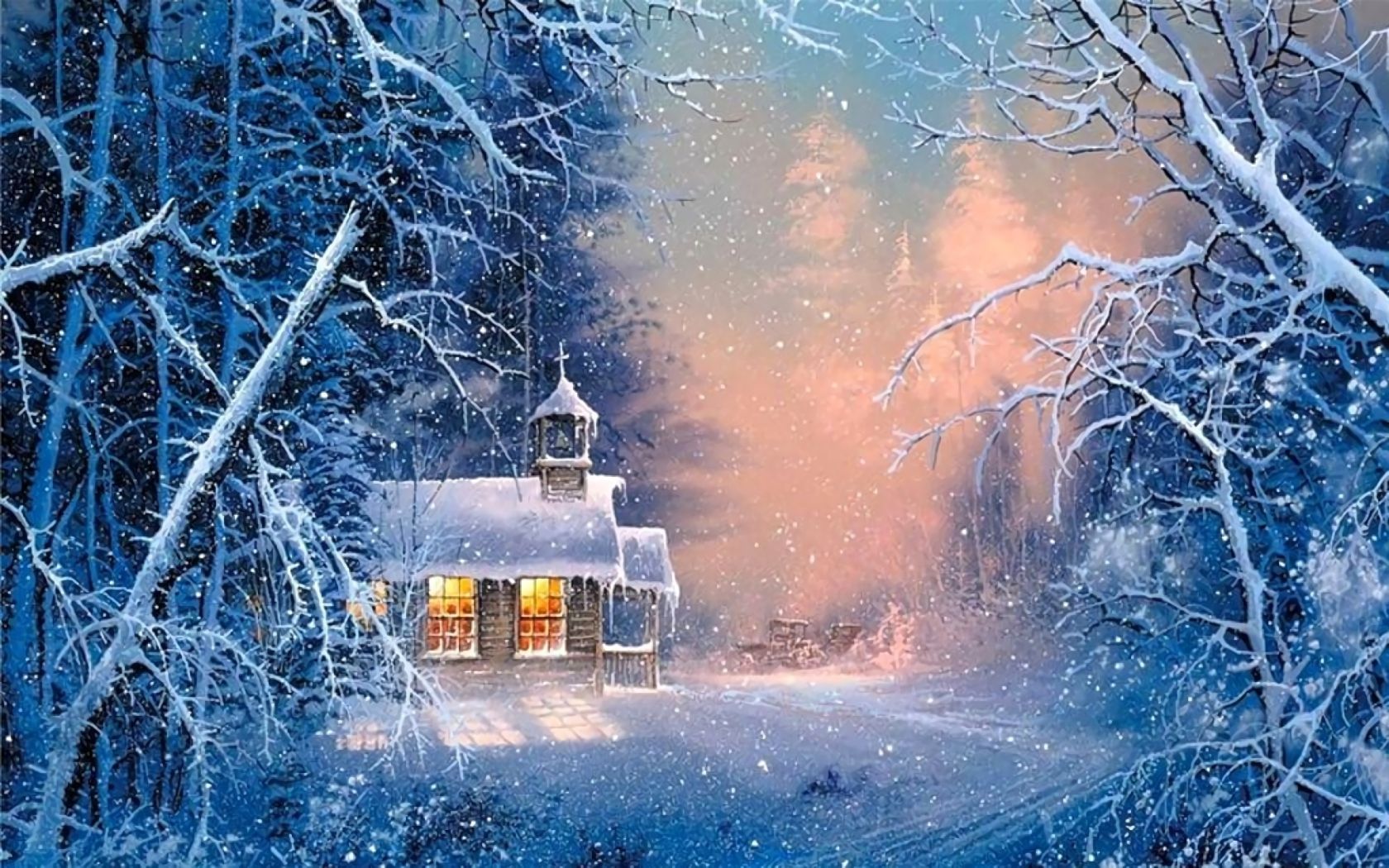 Laden Sie das Winter, Schnee, Baum, Haus, Künstlerisch-Bild kostenlos auf Ihren PC-Desktop herunter