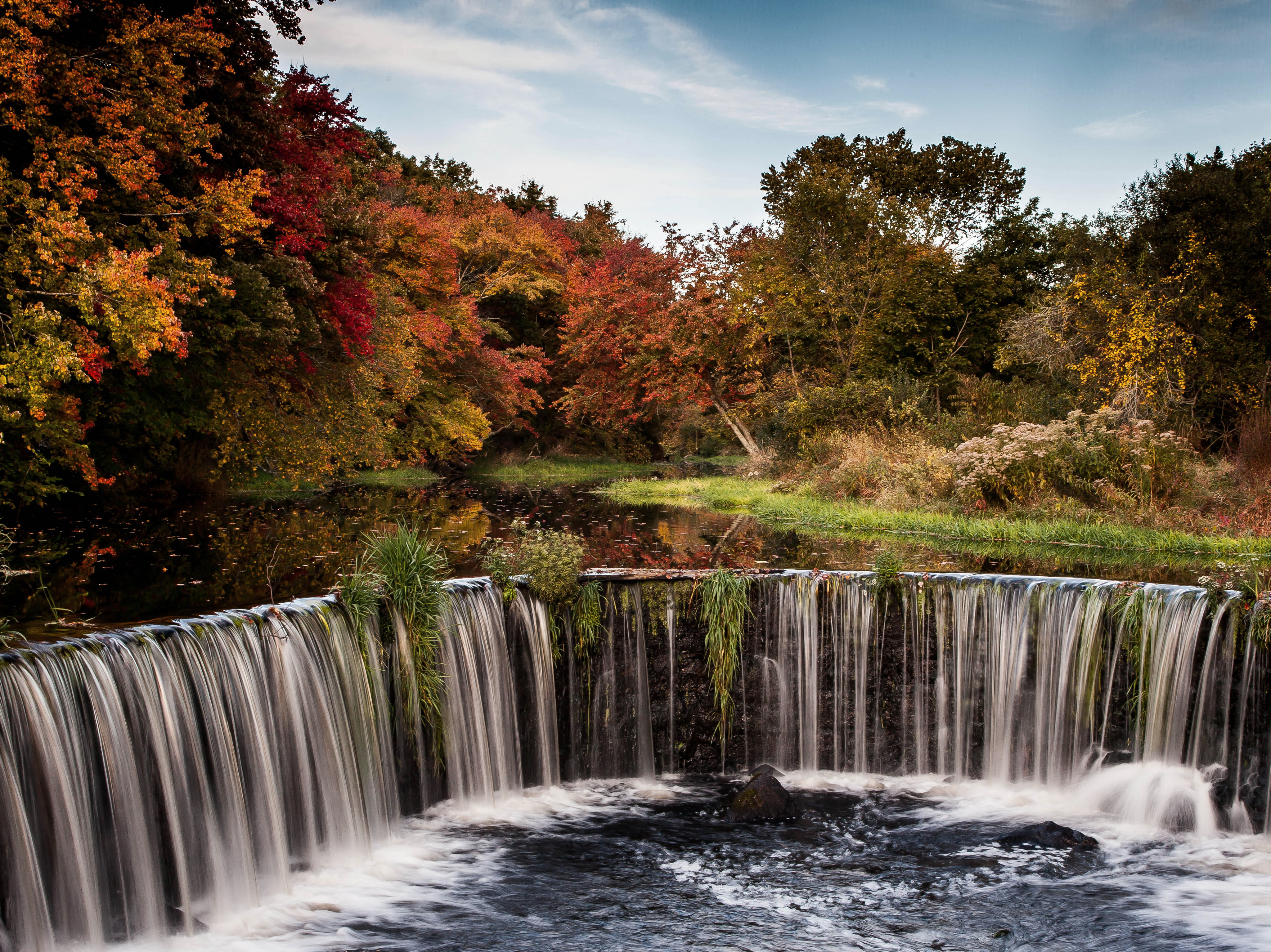1920 x 1080 picture nature, landscape, trees, autumn, waterfall, flow, stream