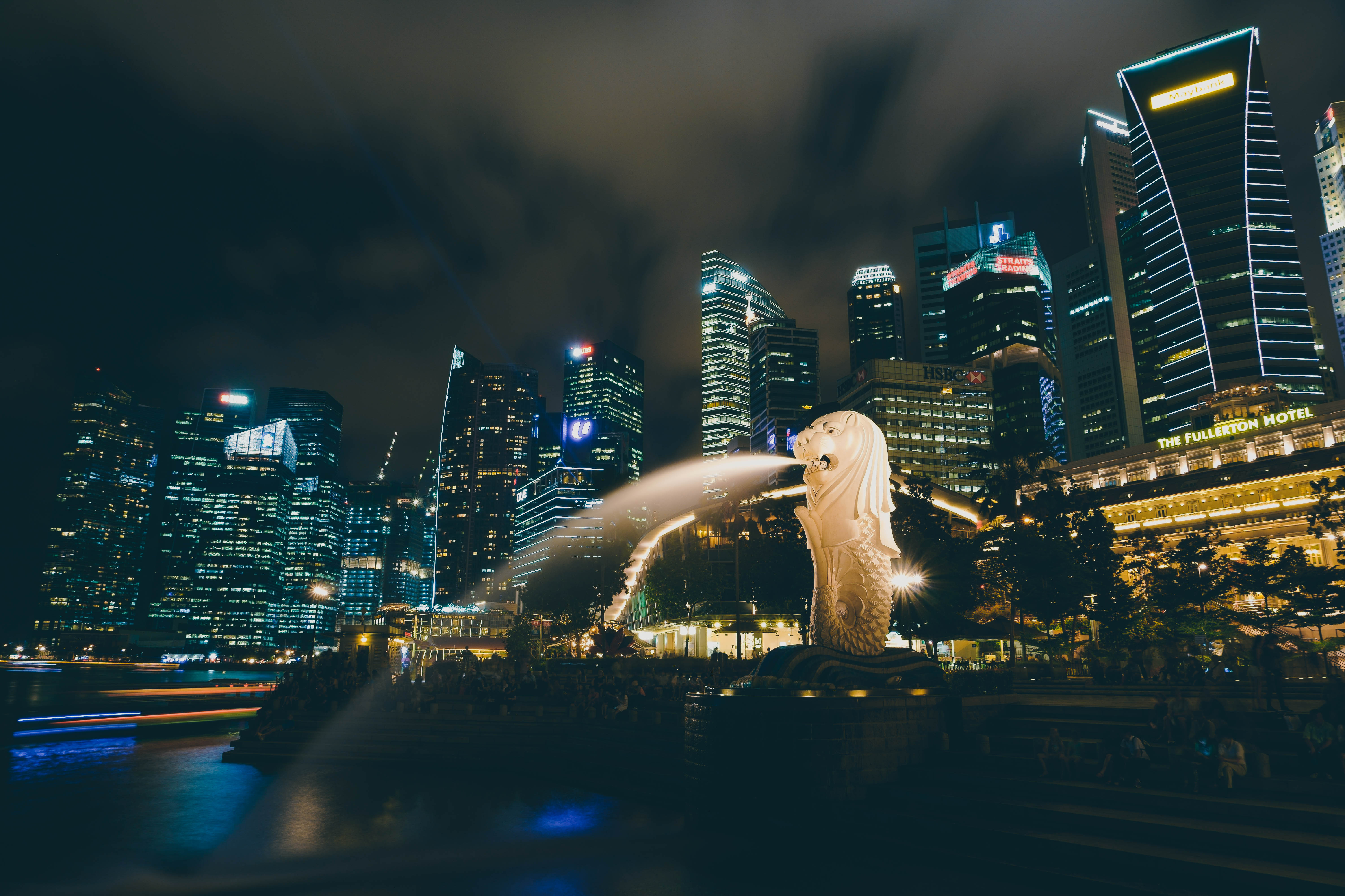 singapore, skyscrapers, cities, fountain
