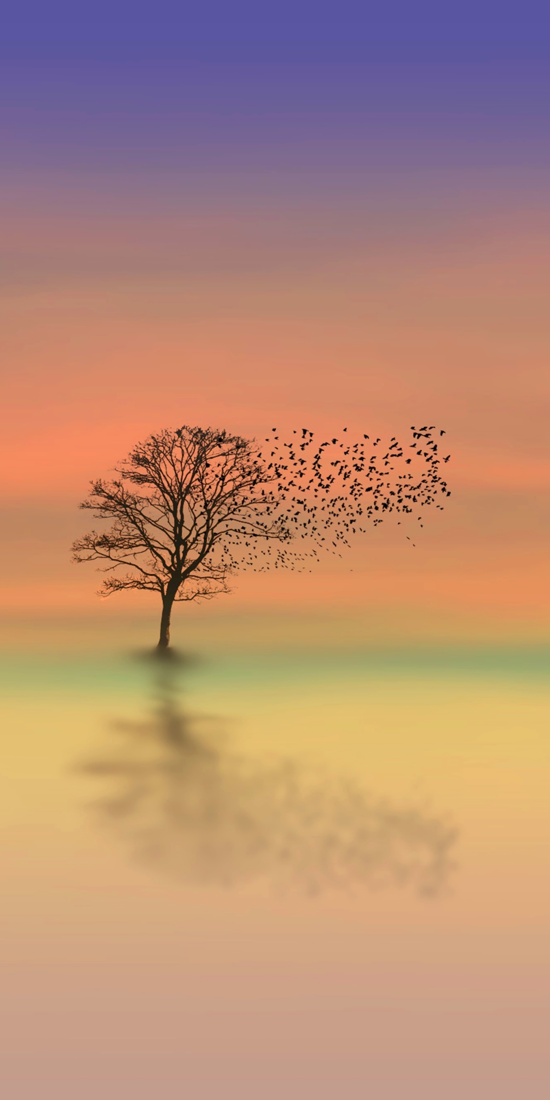 Download mobile wallpaper Sunset, Horizon, Tree, Artistic for free.