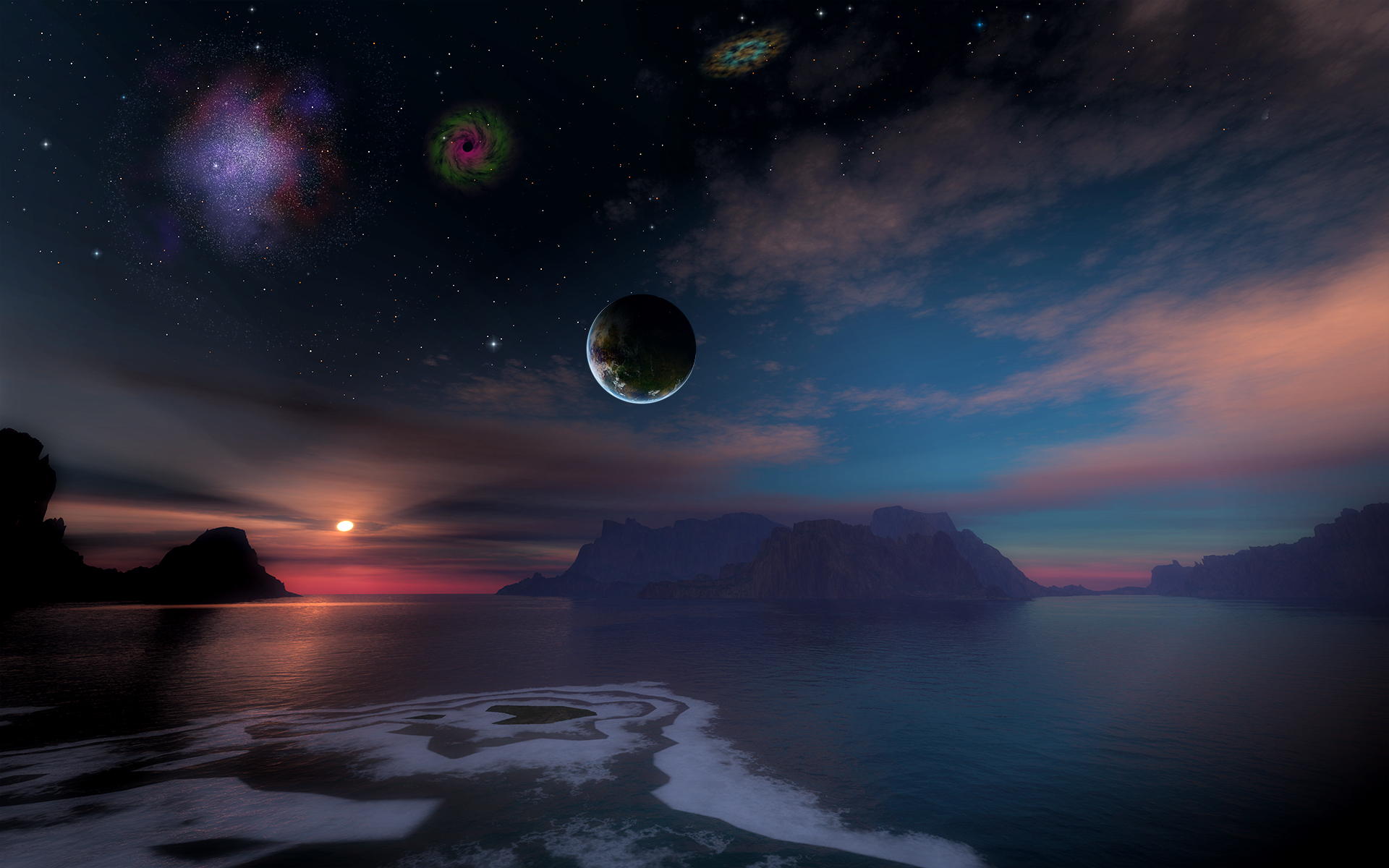 Laden Sie das Landschaft, Ozean, Planet, Science Fiction-Bild kostenlos auf Ihren PC-Desktop herunter