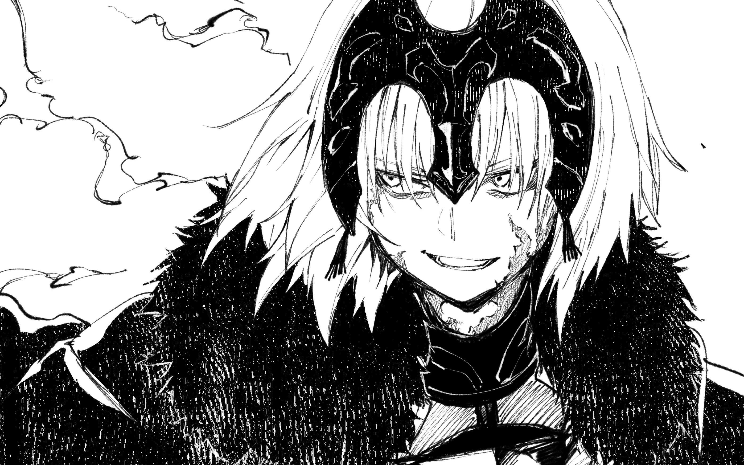 Download mobile wallpaper Anime, Monochrome, Sketch, Black & White, Short Hair, Scar, Fate/grand Order, Jeanne D'arc Alter, Avenger (Fate/grand Order), Fate Series for free.