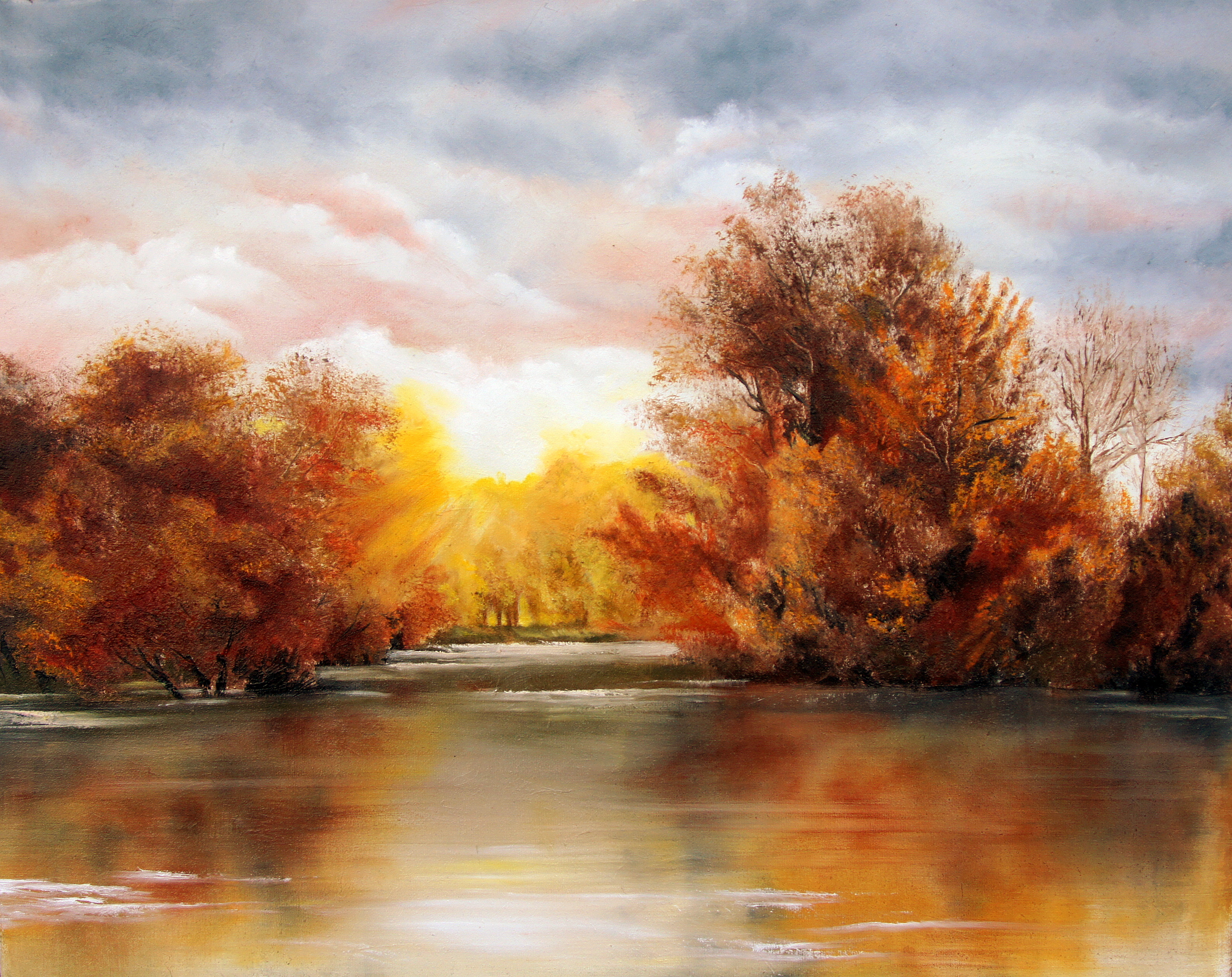 PCデスクトップに自然, 木, 秋, 湖, ペインティング, 芸術的画像を無料でダウンロード