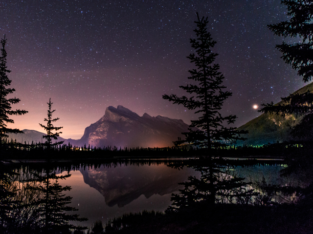 Download mobile wallpaper Landscape, Sky, Mountain, Lake, Starry Sky, Earth for free.