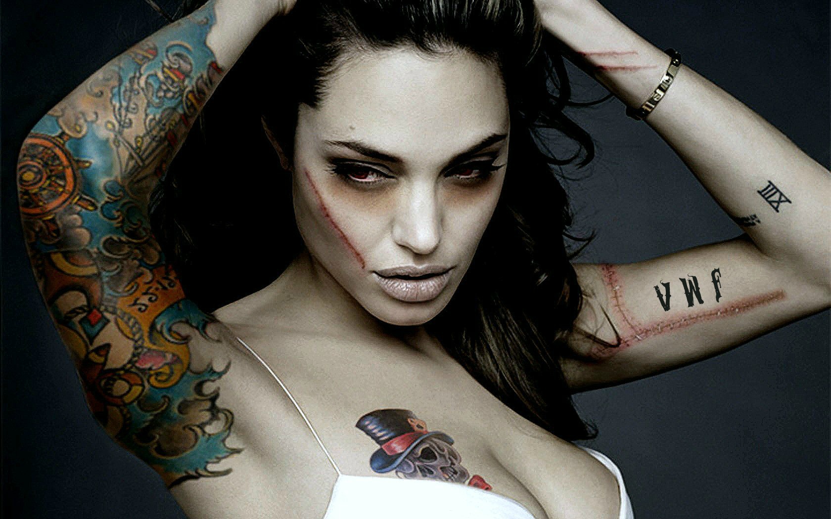 Скачать обои бесплатно Татуировка, Вампир, Знаменитости, Анджелина Джоли картинка на рабочий стол ПК