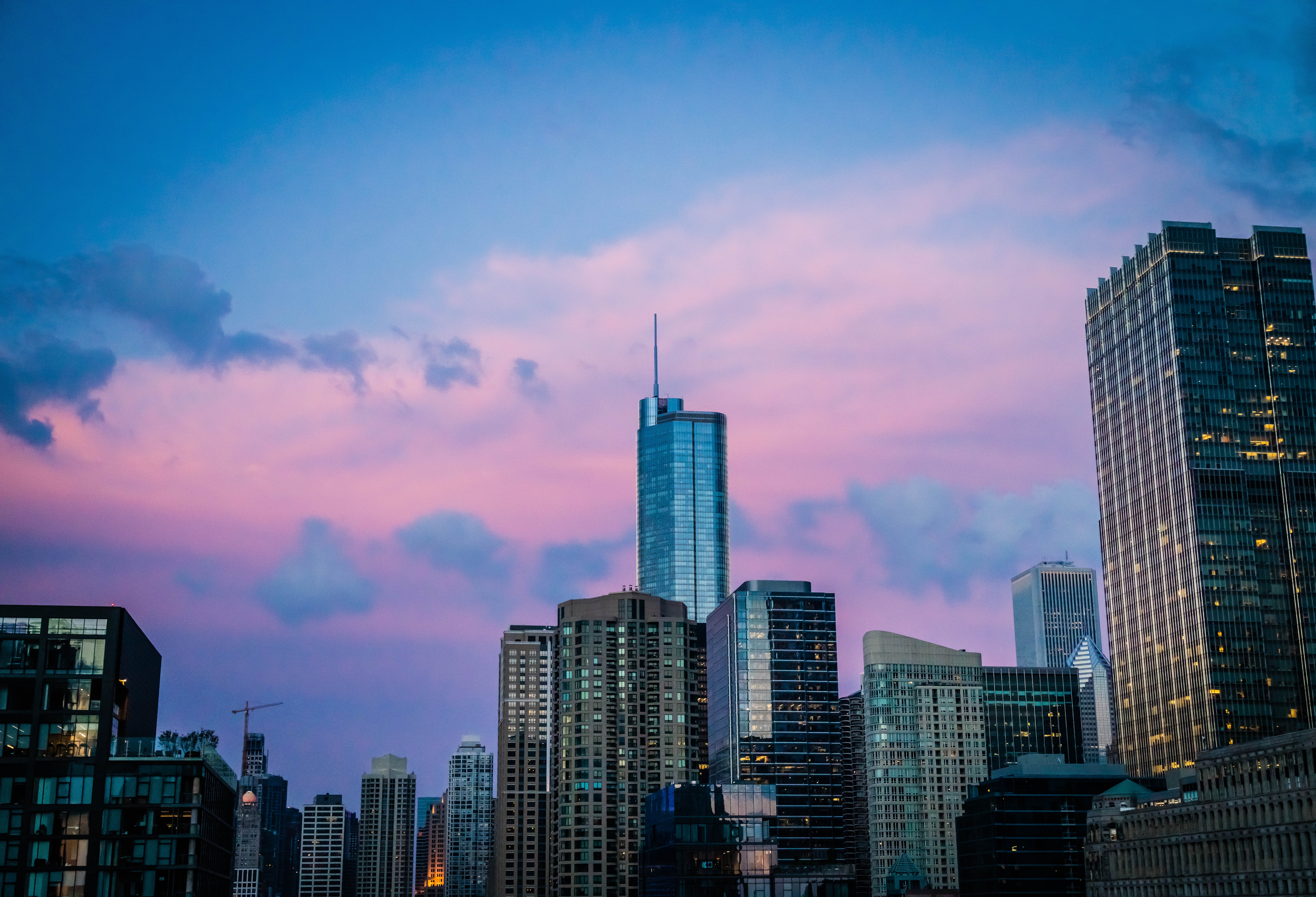 city, cities, sunset, architecture, usa, skyscraper, united states, chicago 1080p