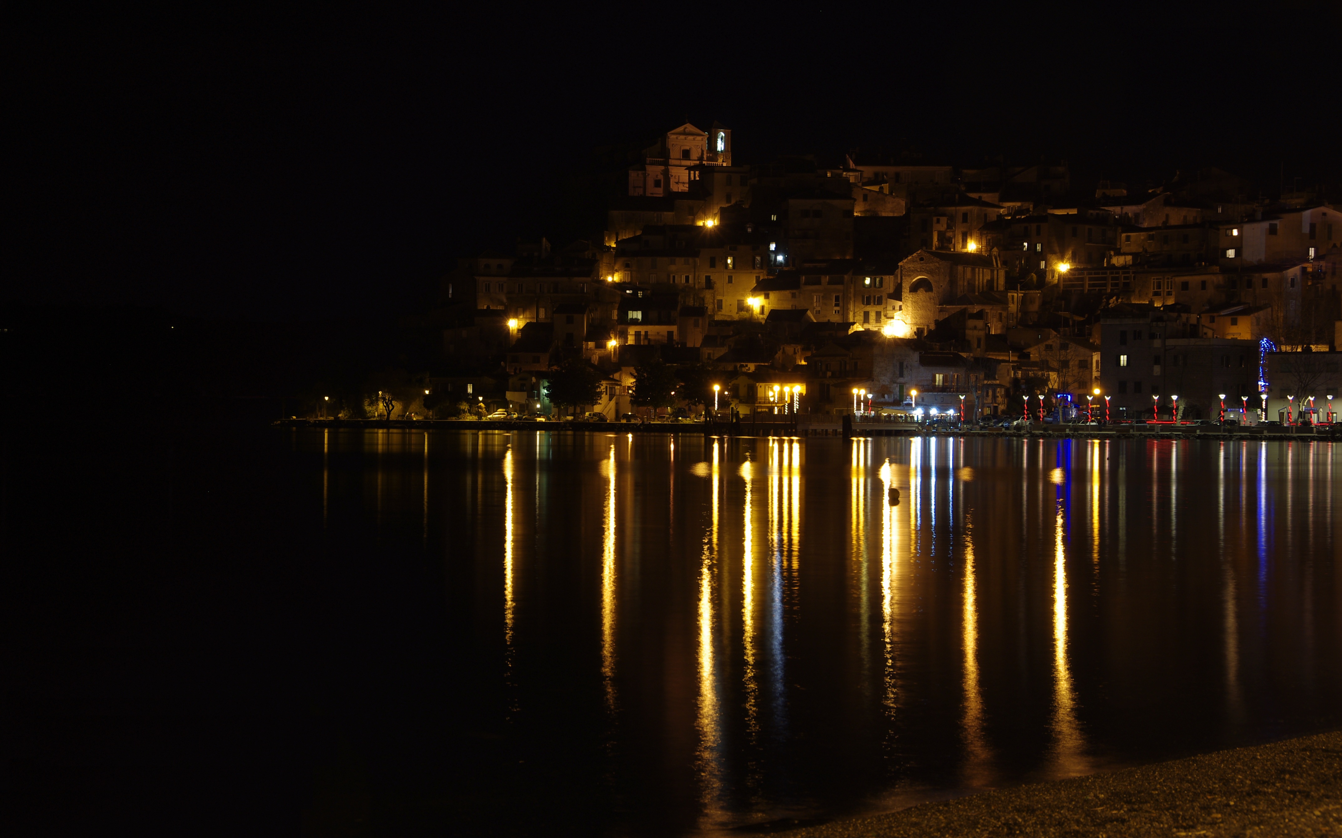man made, city, italy, lake, light, night, old, reflection, town, cities