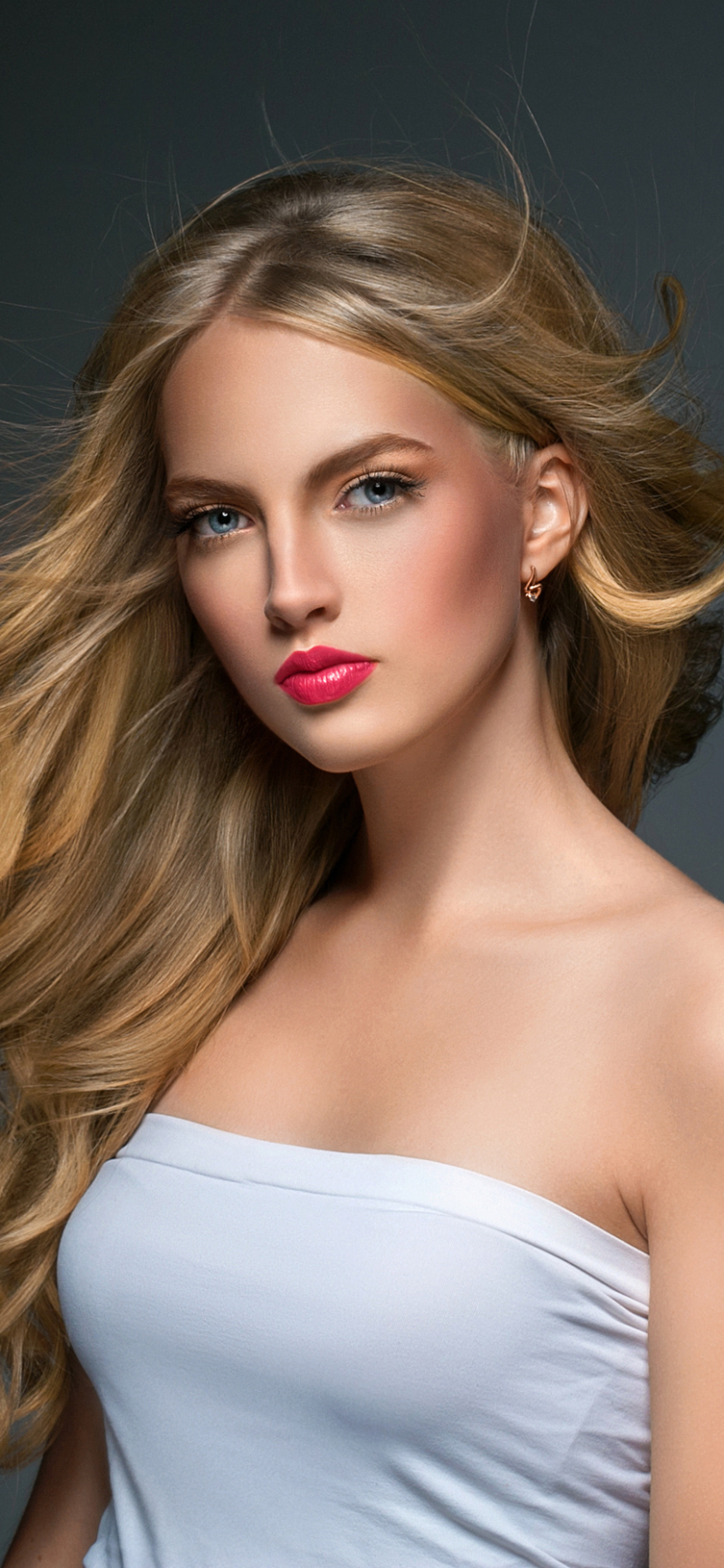 Handy-Wallpaper Blond, Modell, Frauen, Blaue Augen, Blondinen, Lange Haare, Lippenstift kostenlos herunterladen.