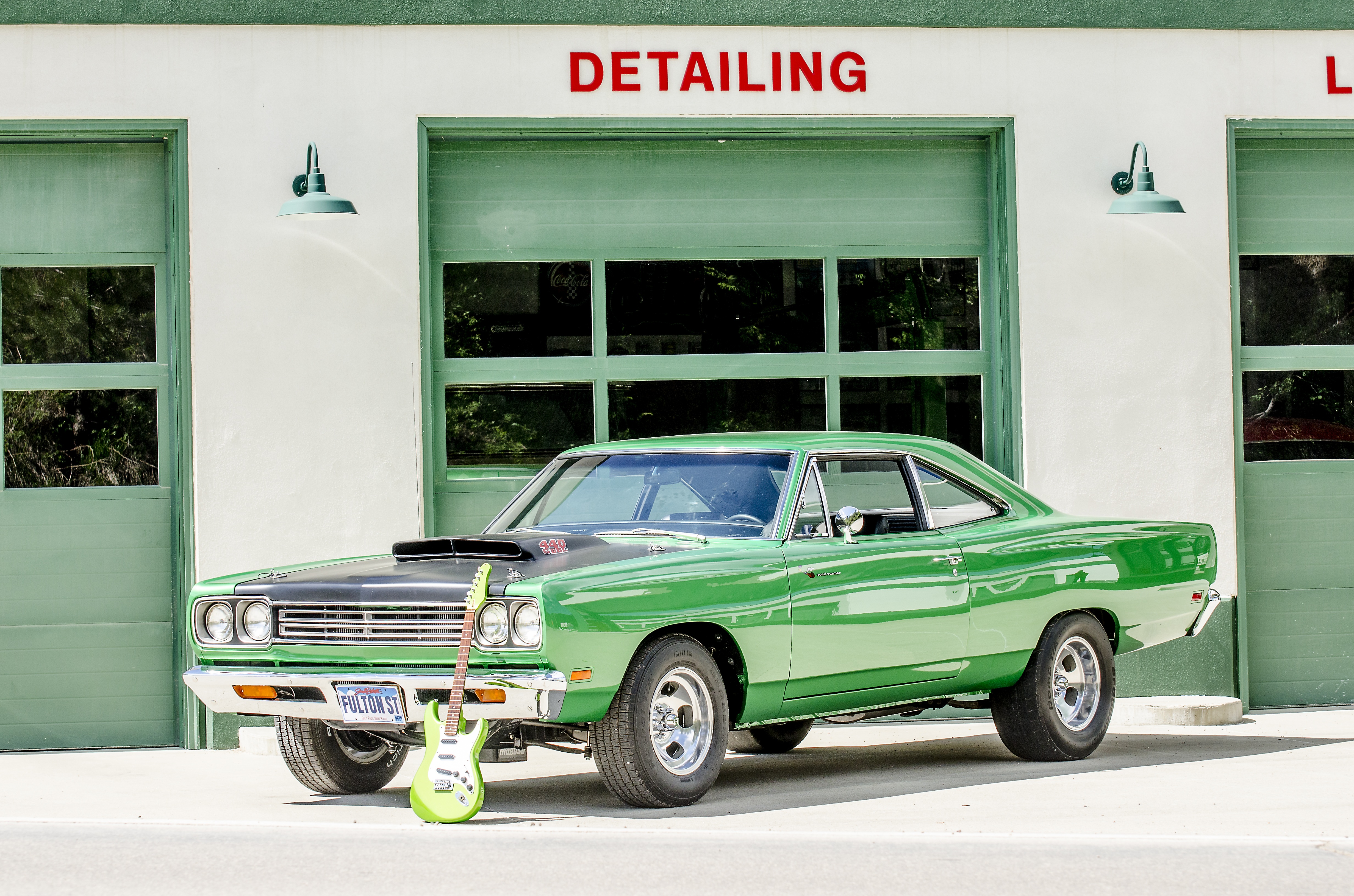 vintage car, retro, guitar, vehicles, plymouth road runner, green car, hot rod, muscle car, plymouth