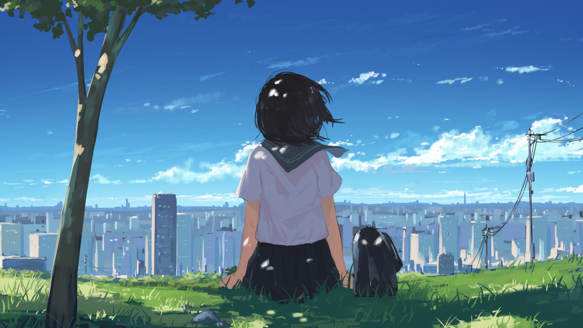 Laden Sie das Mädchen, Himmel, Animes-Bild kostenlos auf Ihren PC-Desktop herunter
