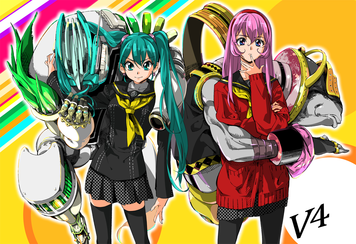 Download mobile wallpaper Persona 4, Persona, Luka Megurine, Crossover, Vocaloid, Hatsune Miku, Anime for free.