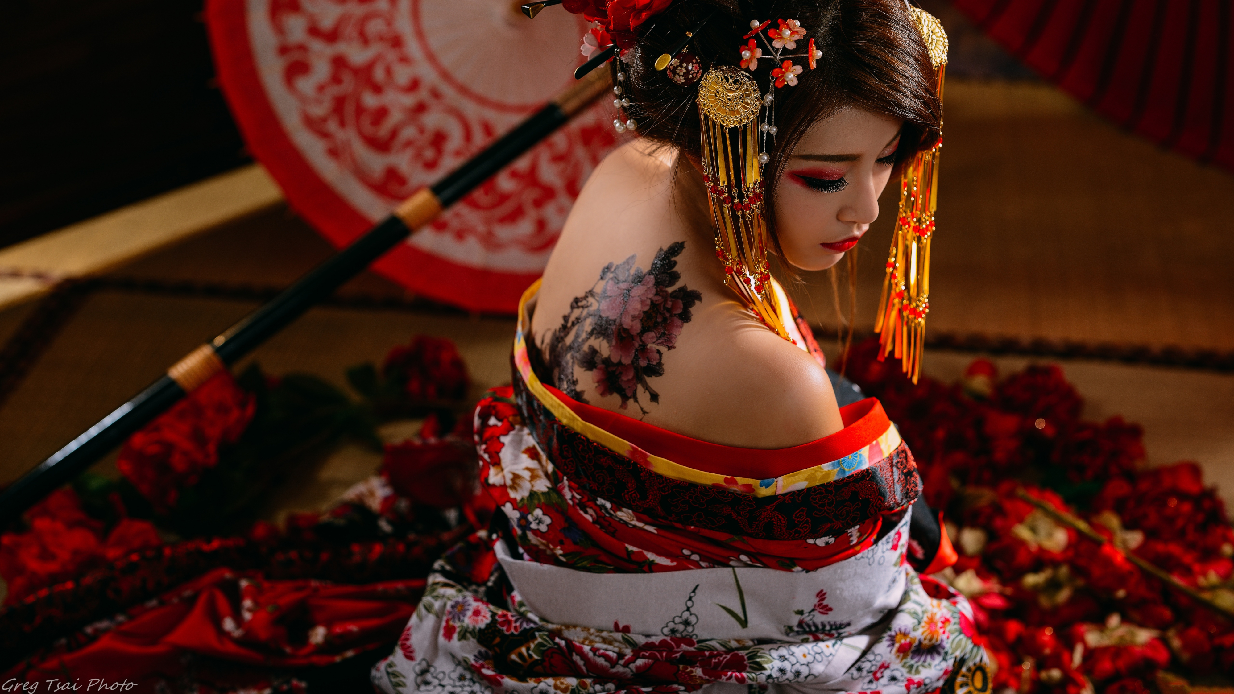 955099 Bild herunterladen frauen, geisha, sonnenschirm - Hintergrundbilder und Bildschirmschoner kostenlos