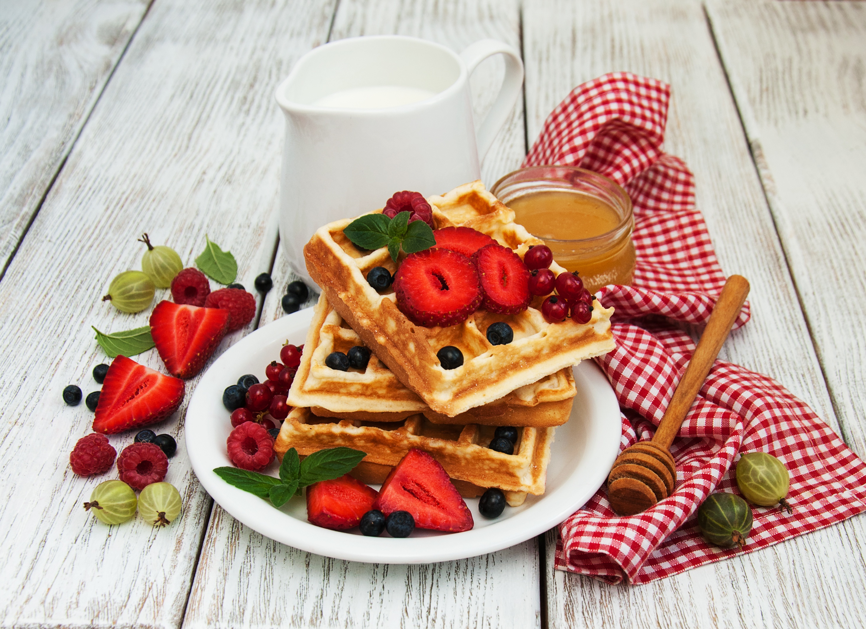 Download mobile wallpaper Food, Still Life, Berry, Fruit, Waffle, Breakfast for free.
