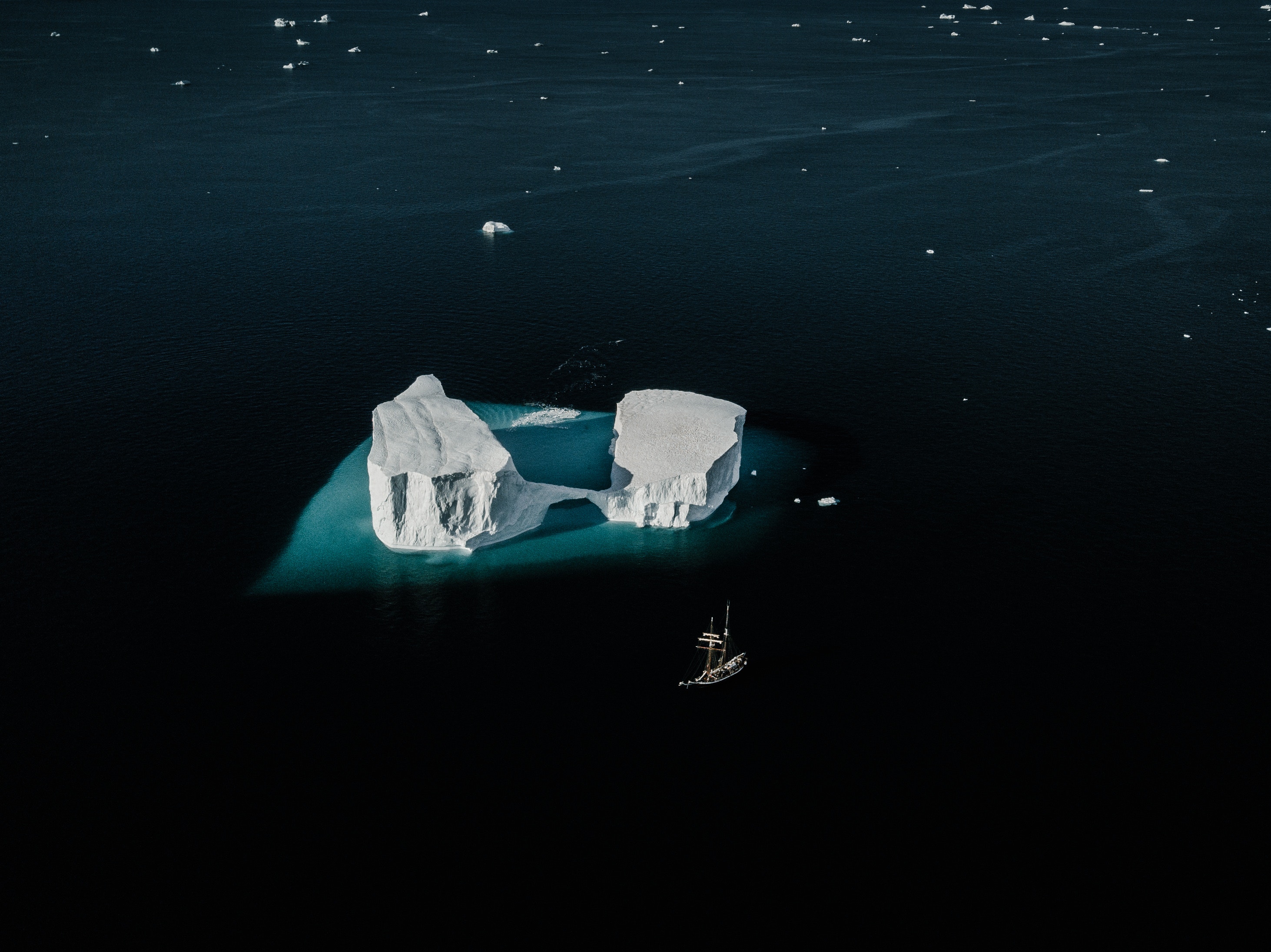 Free download wallpaper Nature, View From Above, Snow, Iceberg, Ocean, Ship on your PC desktop