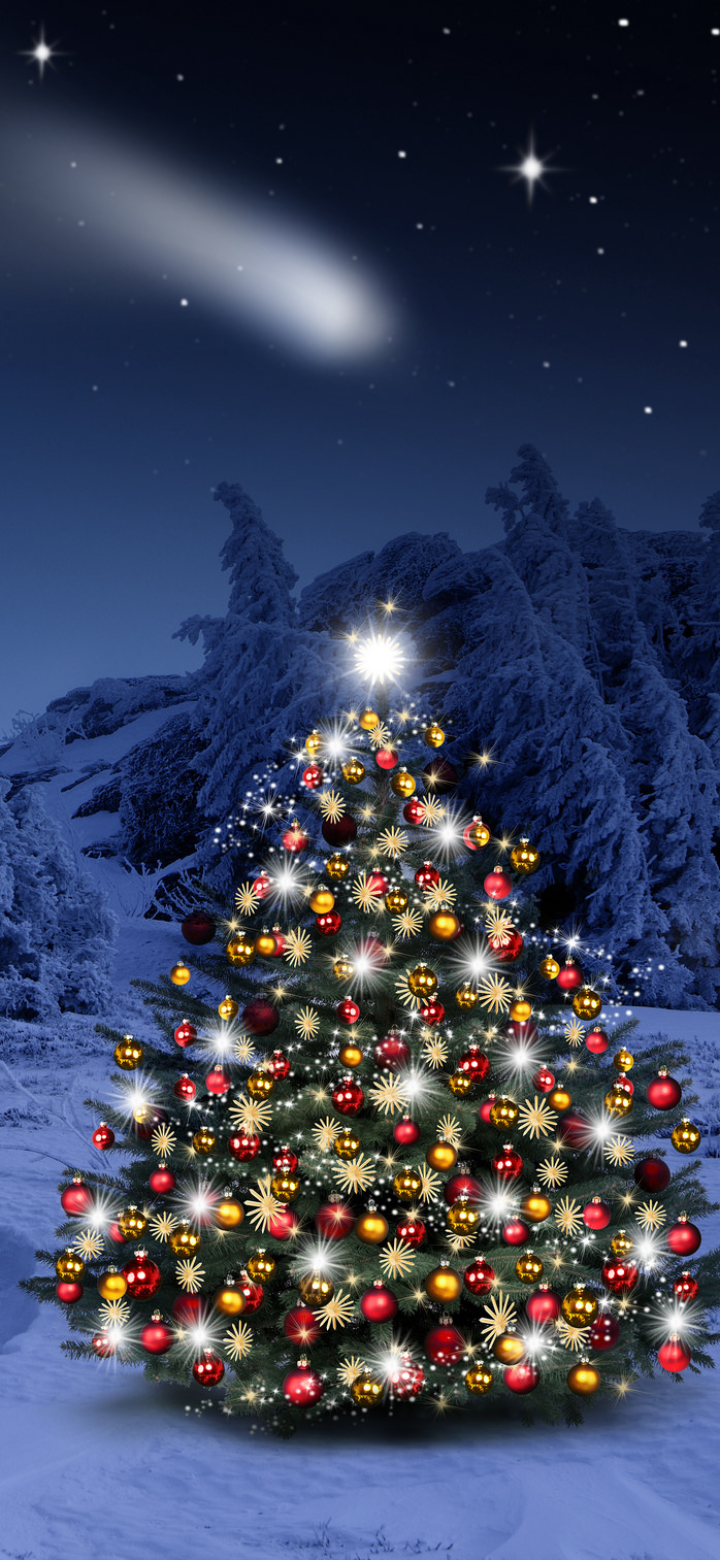 Скачать картинку Зима, Снег, Свет, Рождество, Рождественская Елка, Легкий, Праздничные в телефон бесплатно.