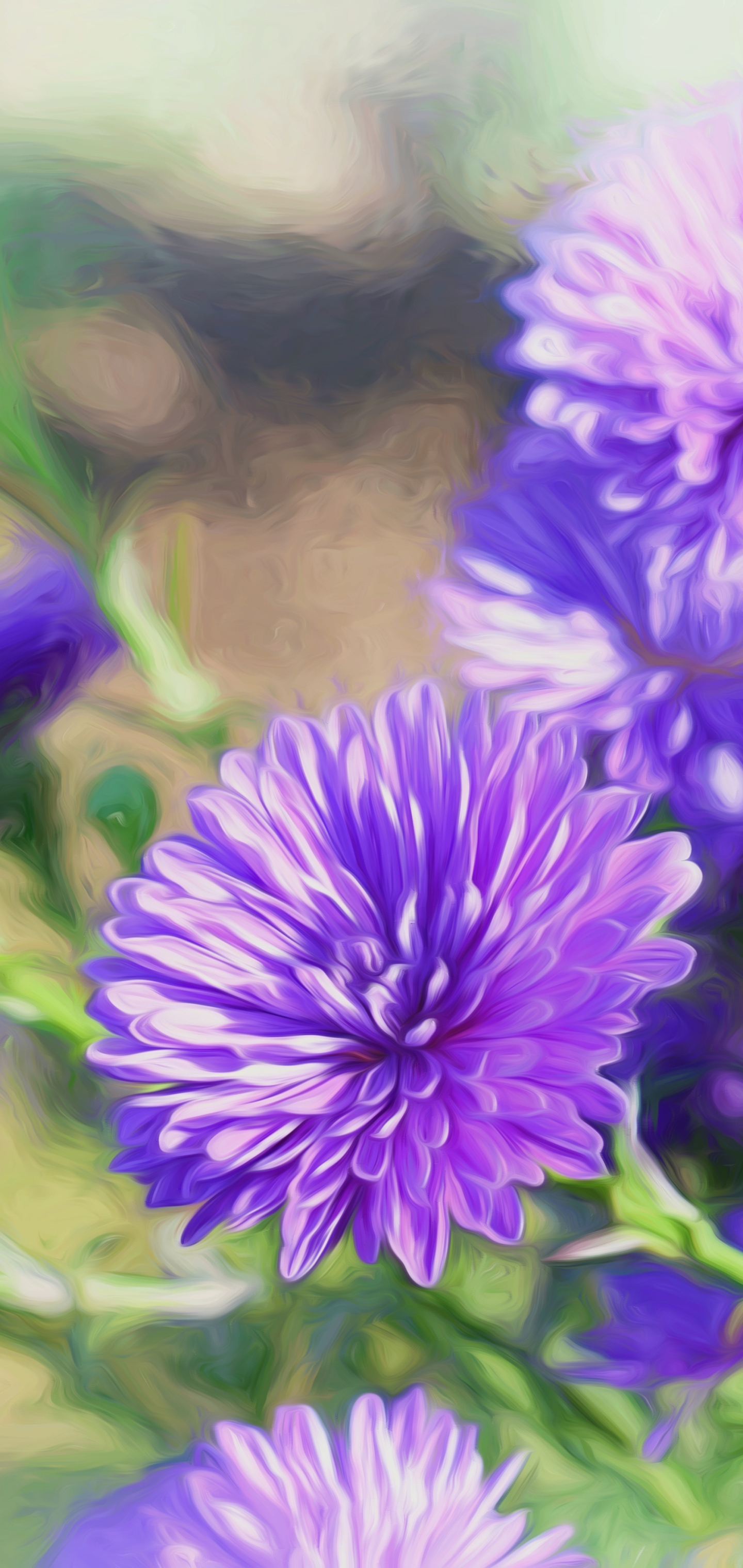 無料モバイル壁紙フラワーズ, 花, 地球, ペインティング, 紫色の花, 油絵をダウンロードします。