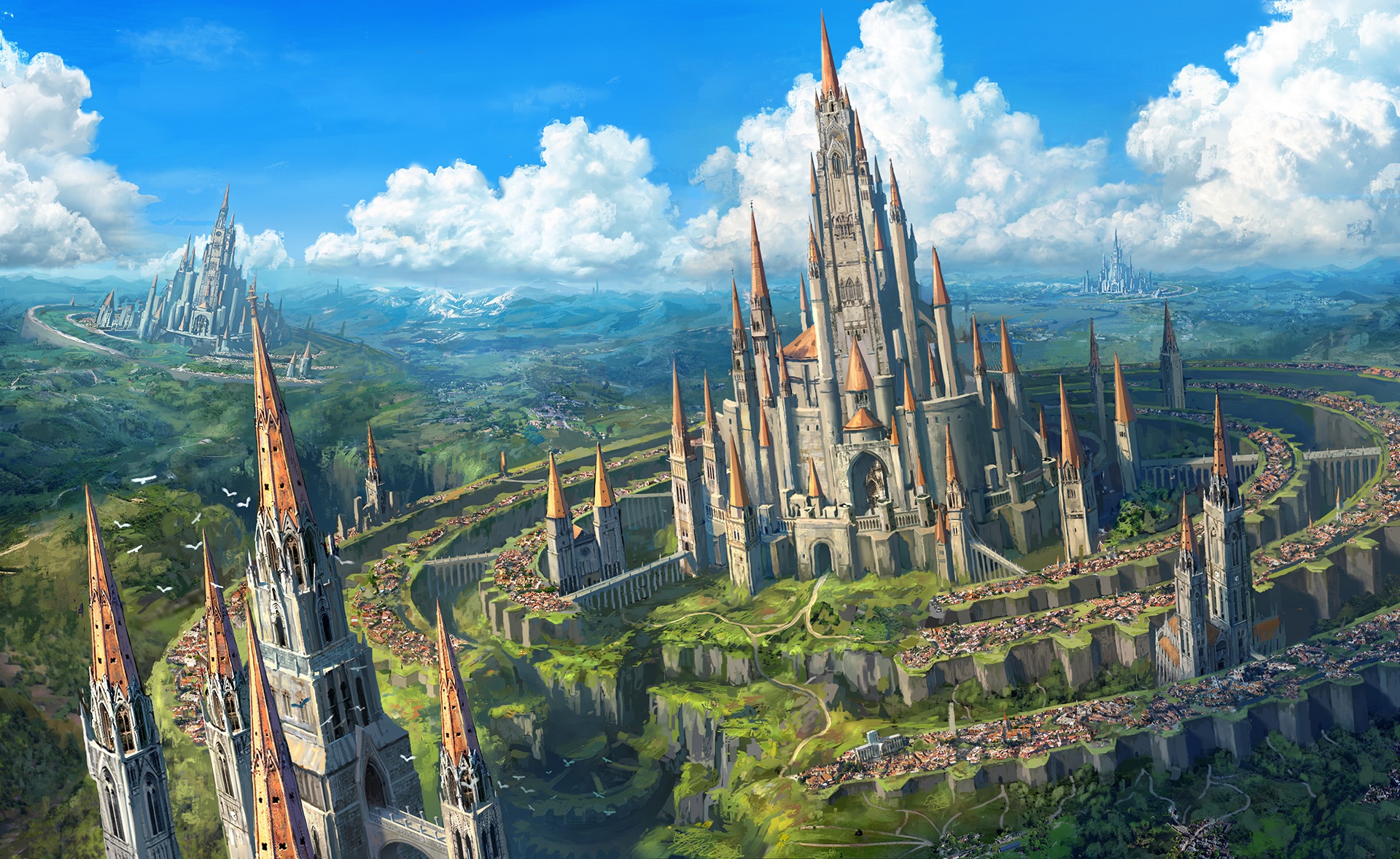 Download mobile wallpaper Landscape, Fantasy, Castles, City, Cloud, Castle for free.