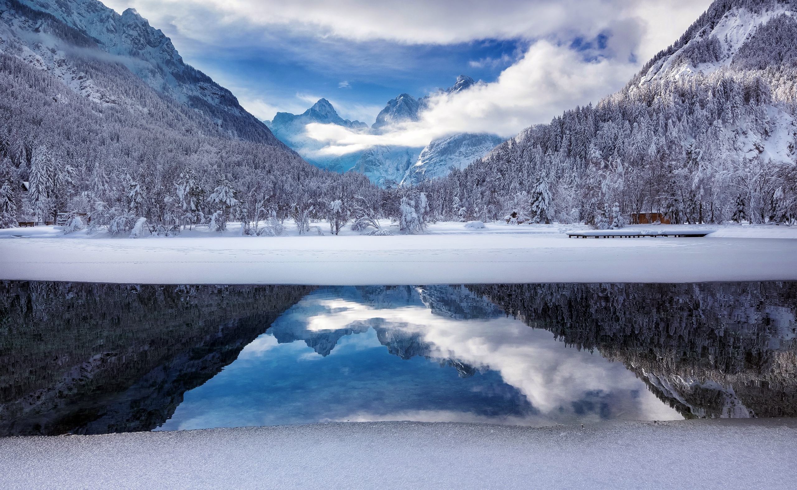 Download mobile wallpaper Winter, Nature, Mountain, Lake, Reflection, Earth for free.