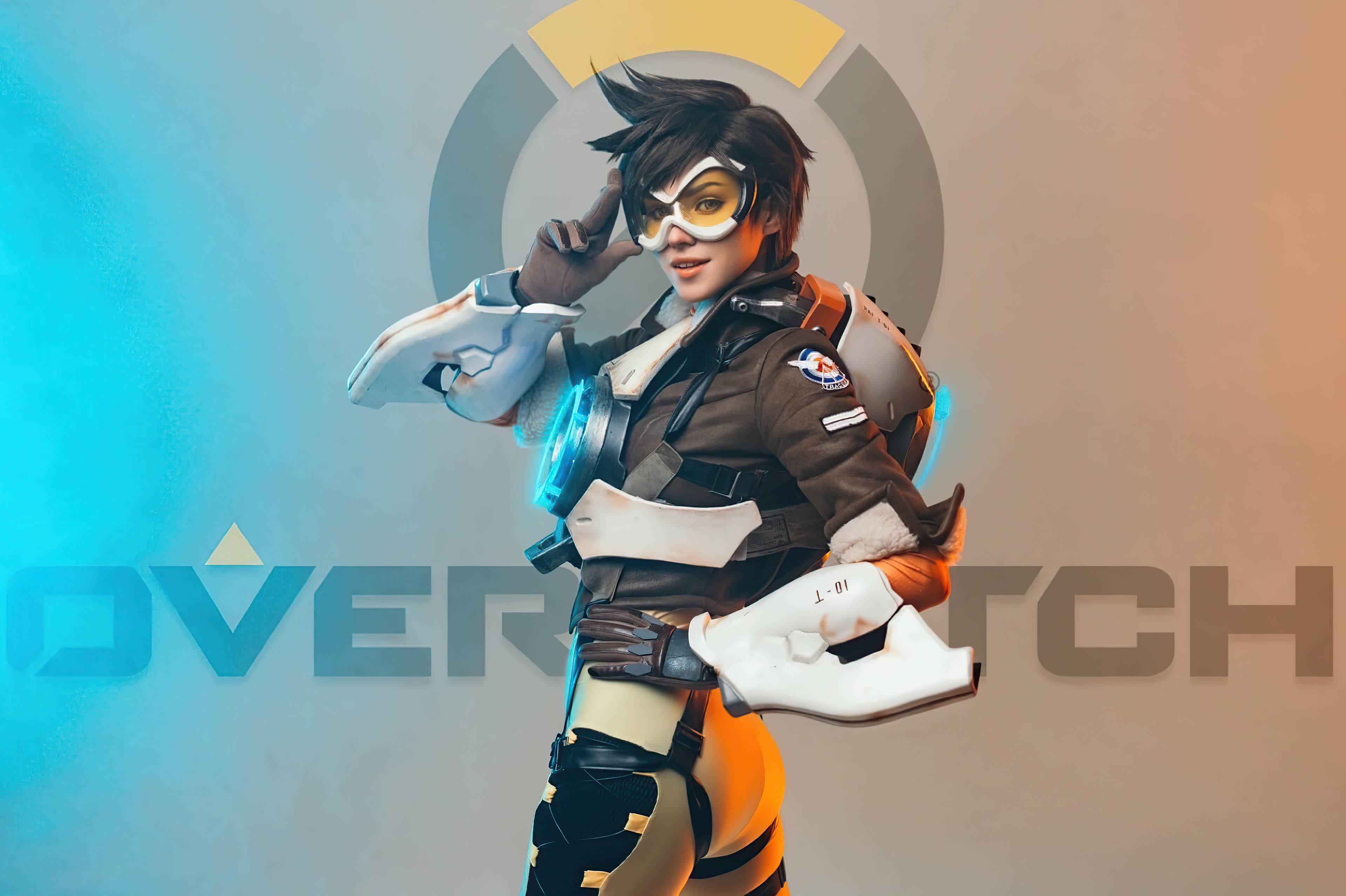 Download mobile wallpaper Women, Overwatch, Short Hair, Cosplay, Tracer (Overwatch) for free.
