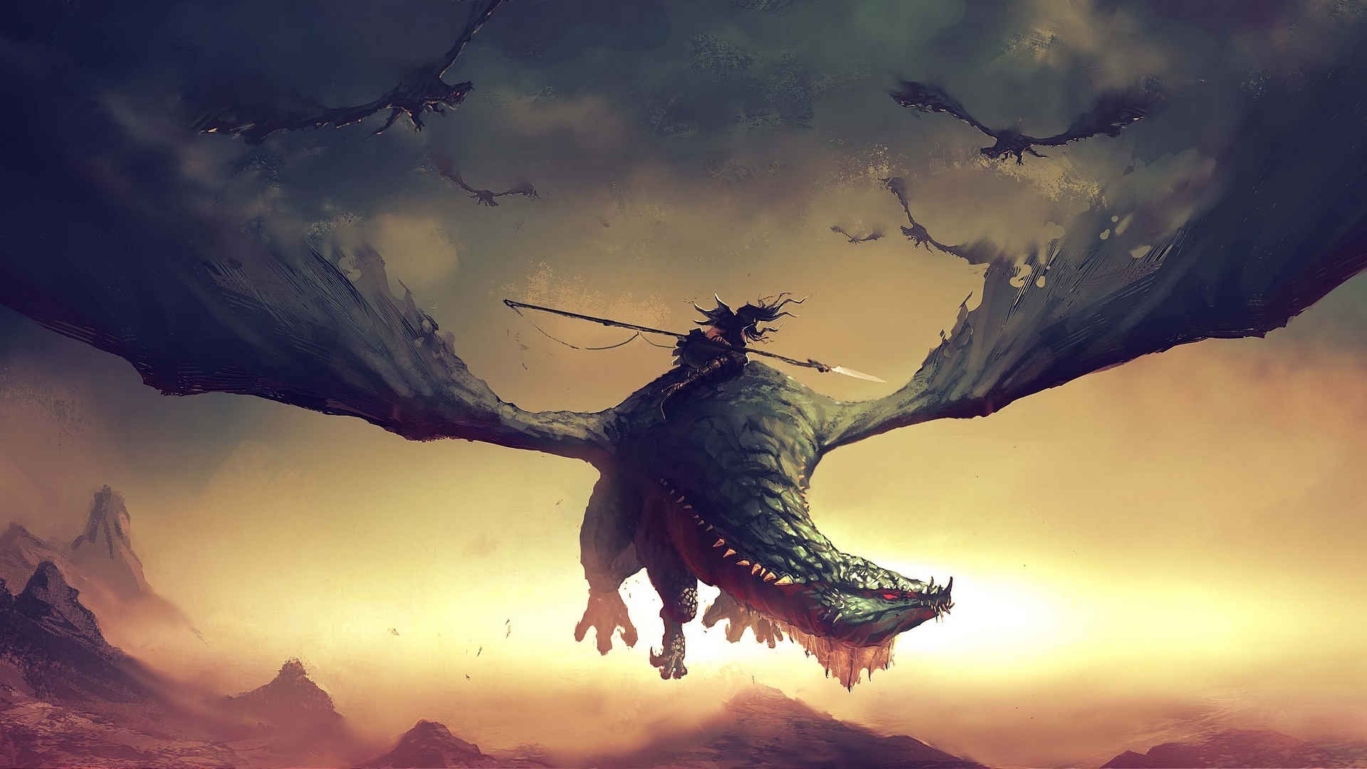 640153 descargar fondo de pantalla fantasía, dragón, lanza, mujer guerrera: protectores de pantalla e imágenes gratis