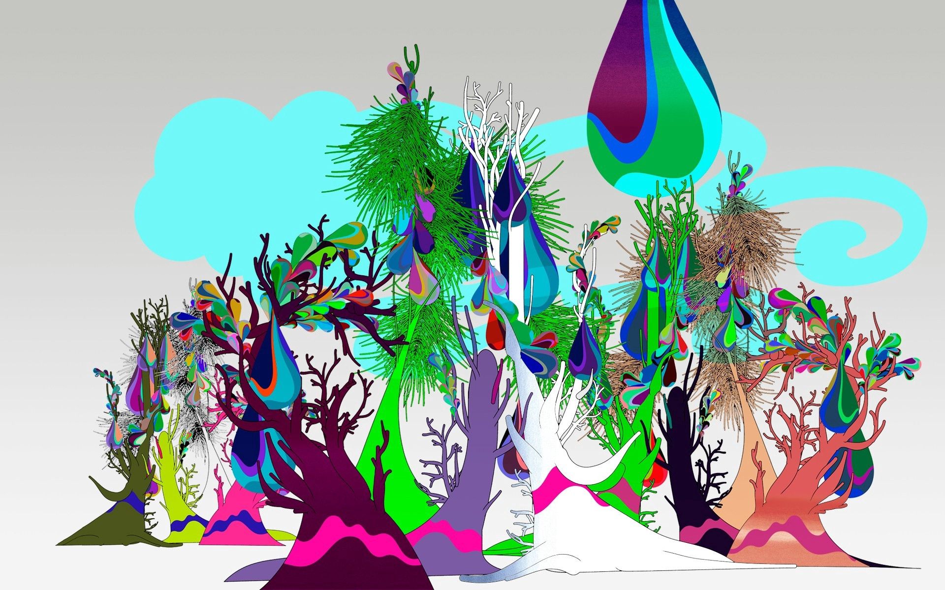 Free download wallpaper Trees, Motley, Bright, Forest, Abstract, Multicolored, Fantasy on your PC desktop