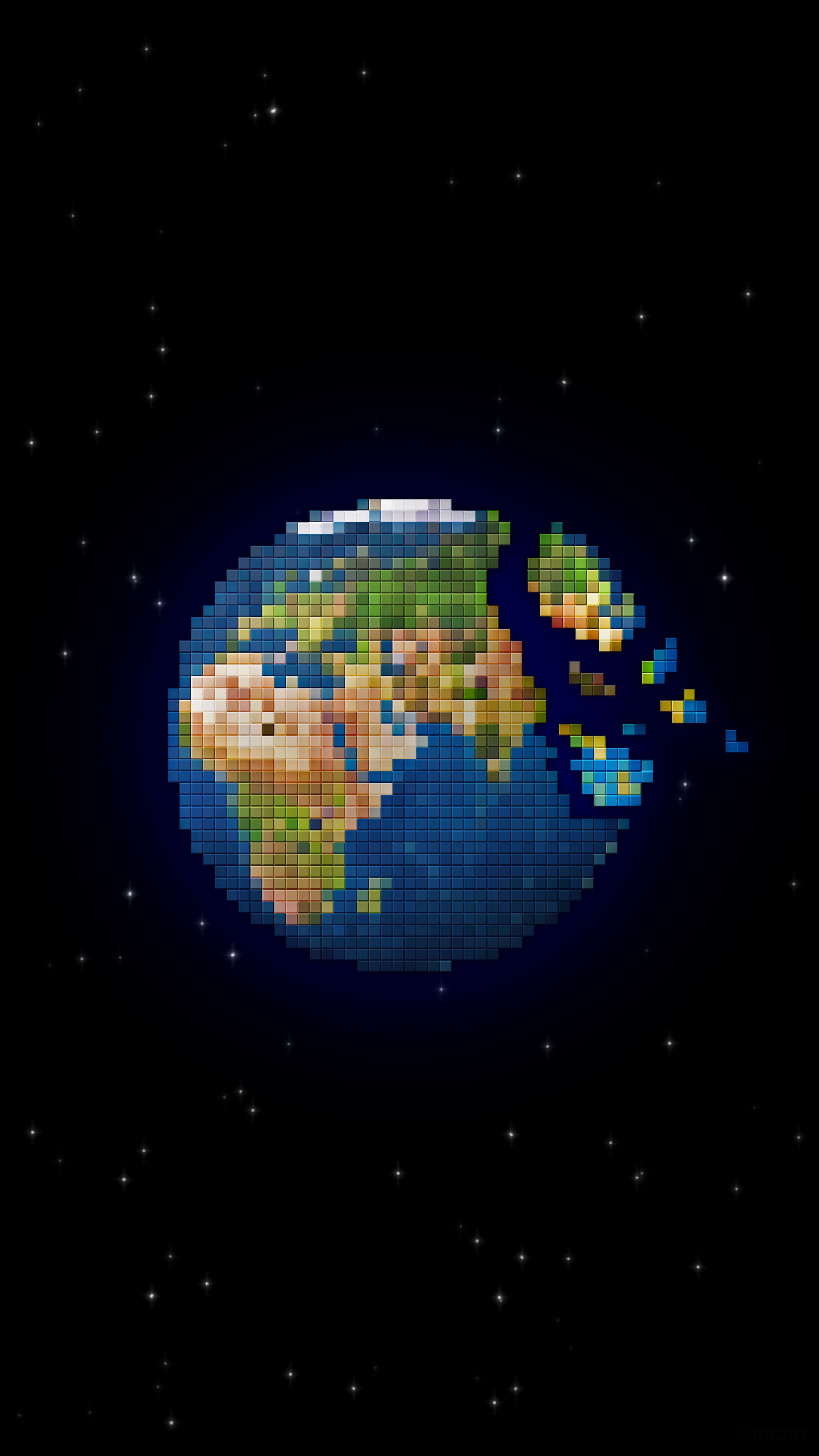 Download mobile wallpaper Stars, Earth, Space, Planet, Artistic, Pixel Art for free.