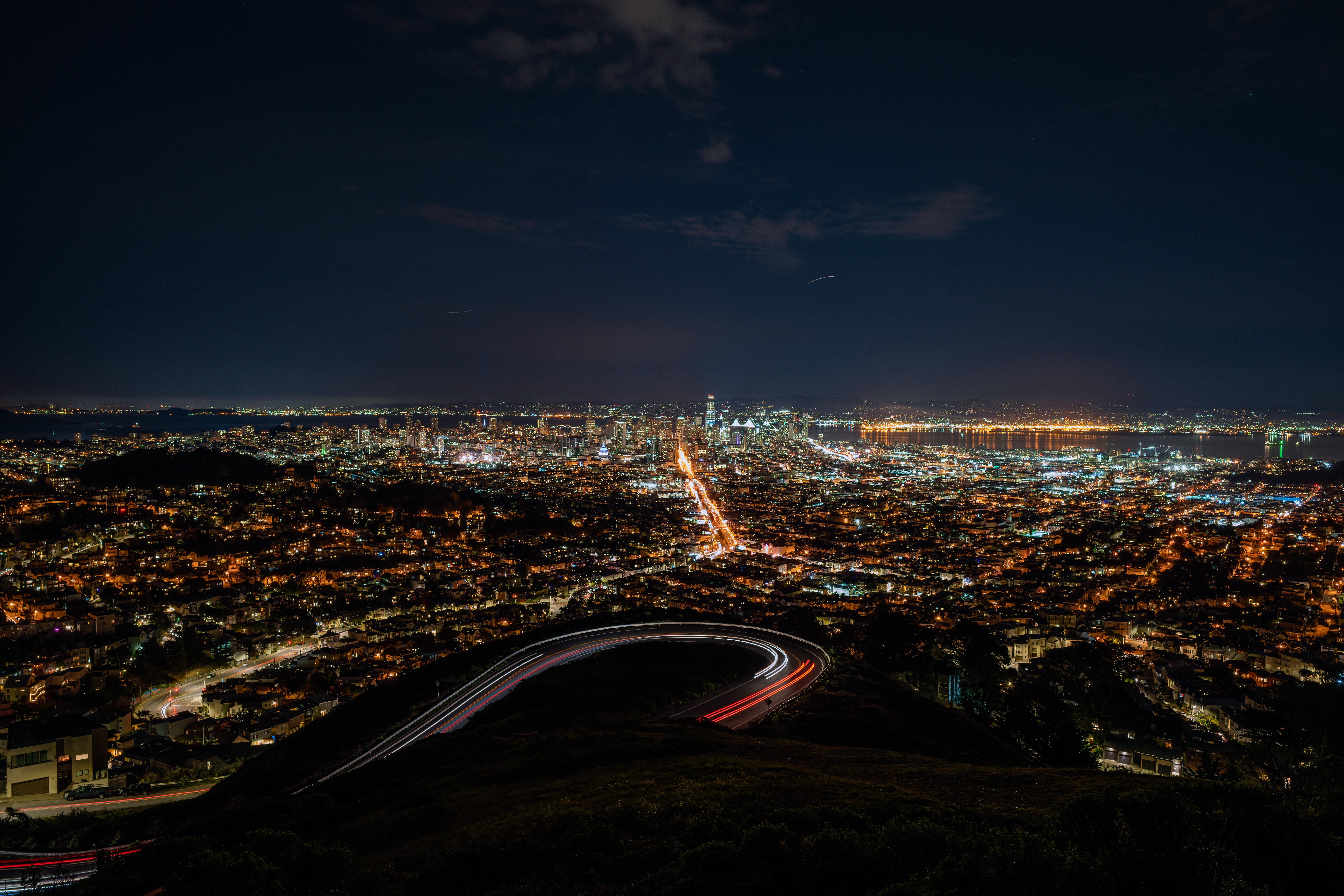 overview, cities, night, usa, view from above, night city, city lights, review, united states, san francisco UHD
