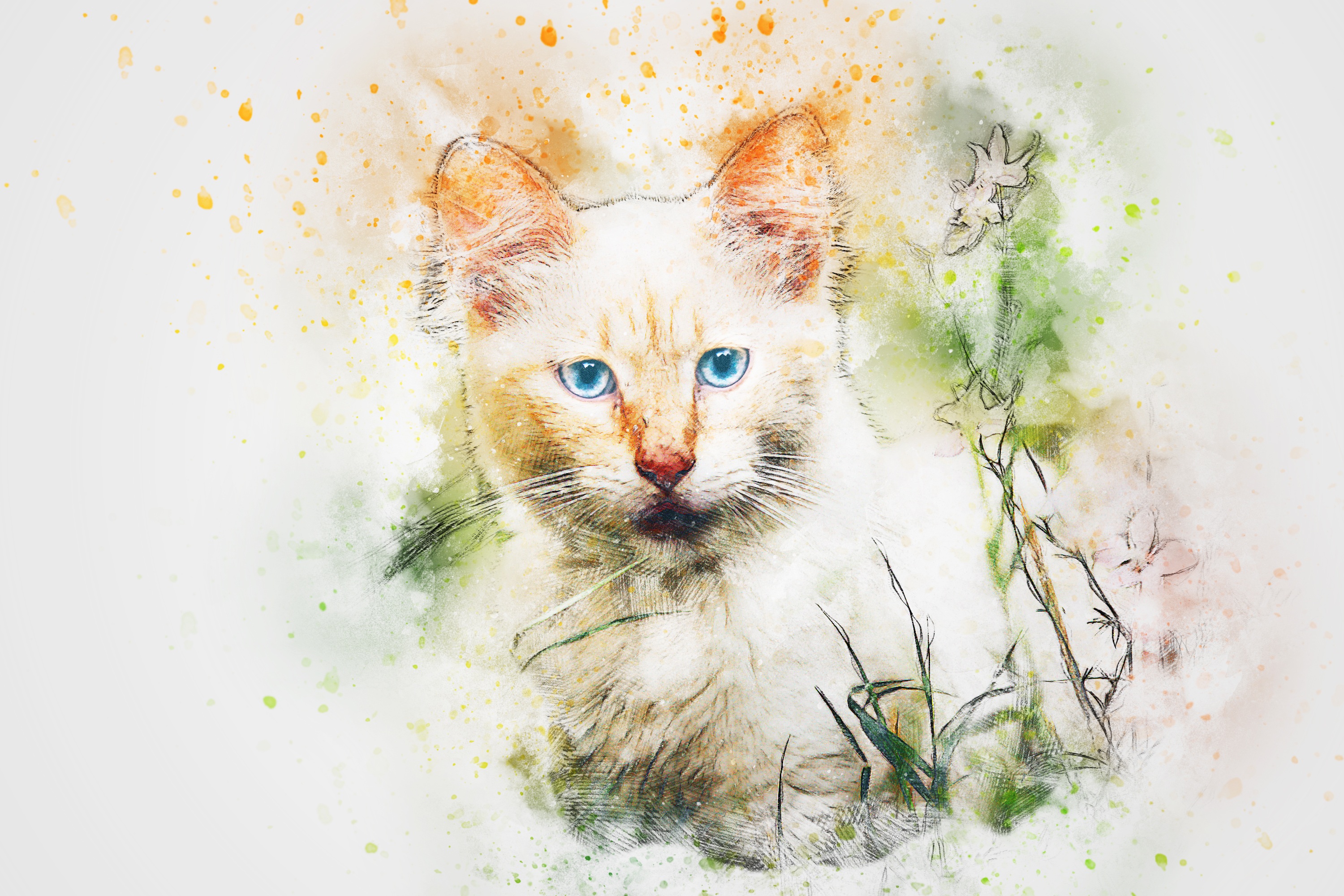 PCデスクトップに動物, ネコ, 猫, 水彩画像を無料でダウンロード