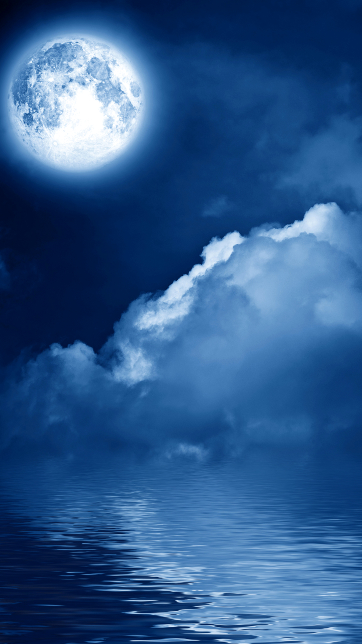 Download mobile wallpaper Sky, Moon, Ocean, Artistic, Cloud for free.