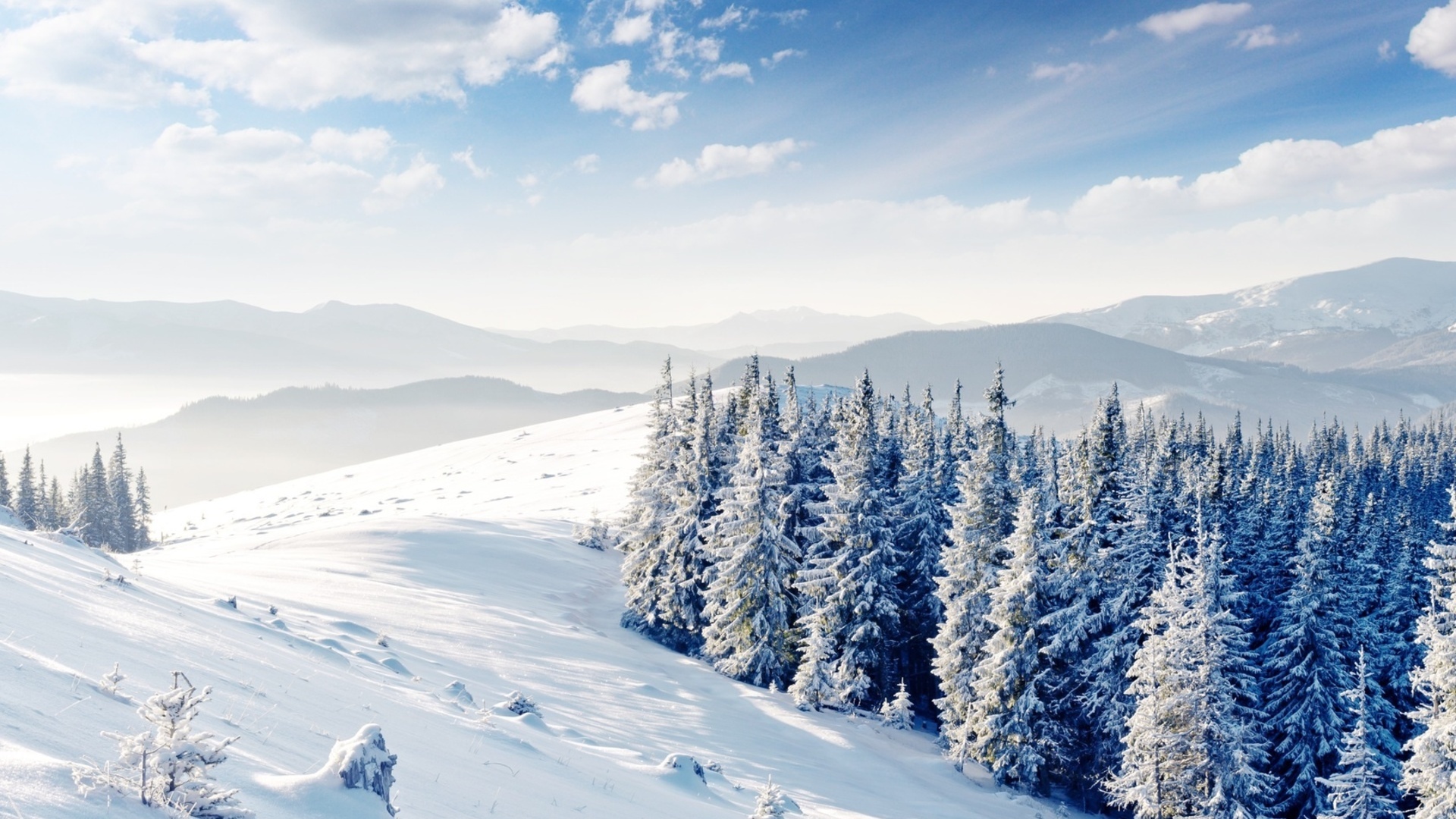 Free download wallpaper Landscape, Winter, Trees, Mountains, Snow on your PC desktop