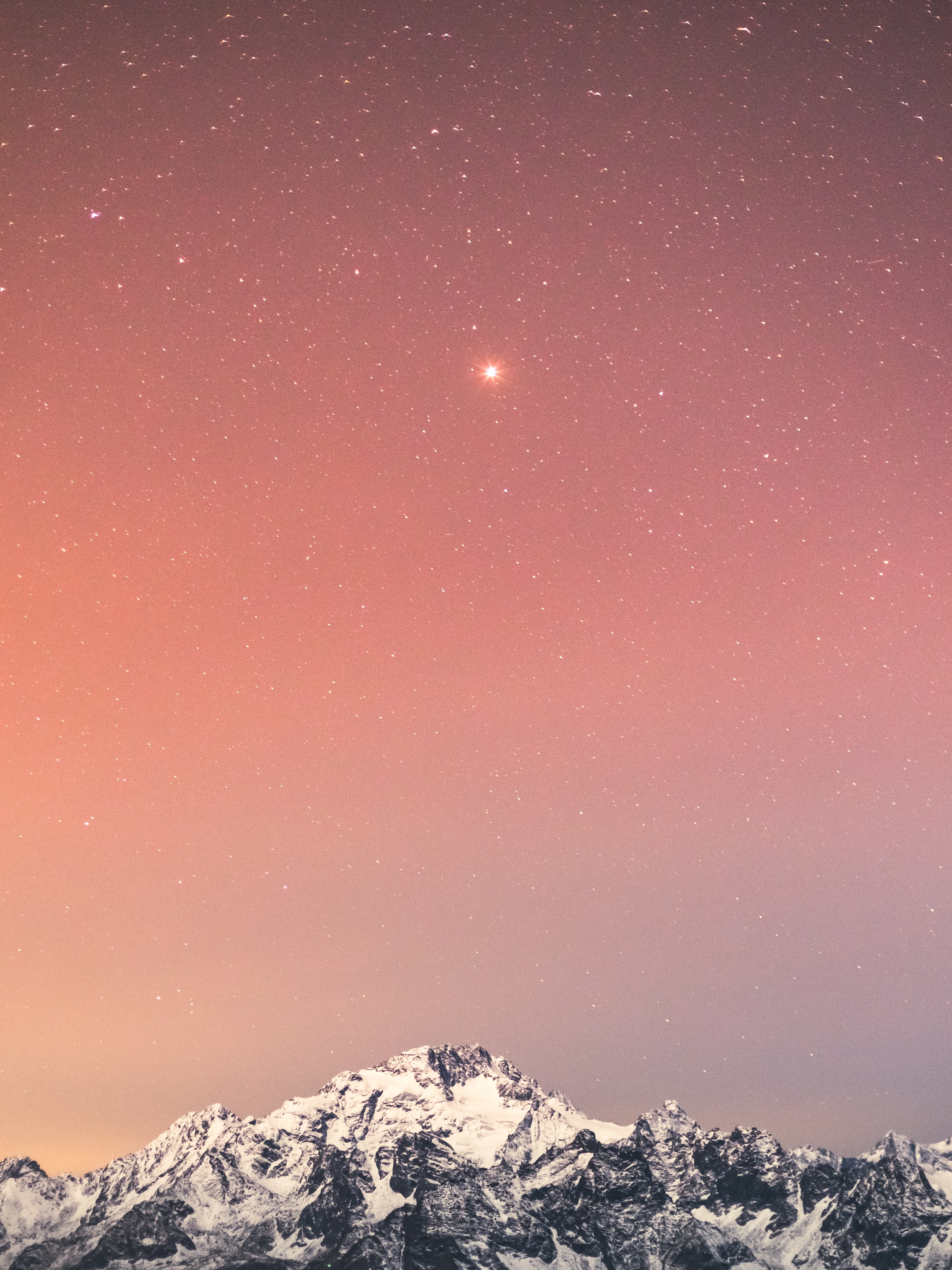 Download mobile wallpaper Vertex, Top, Snow, Mountain, Nature, Starry Sky, Night for free.