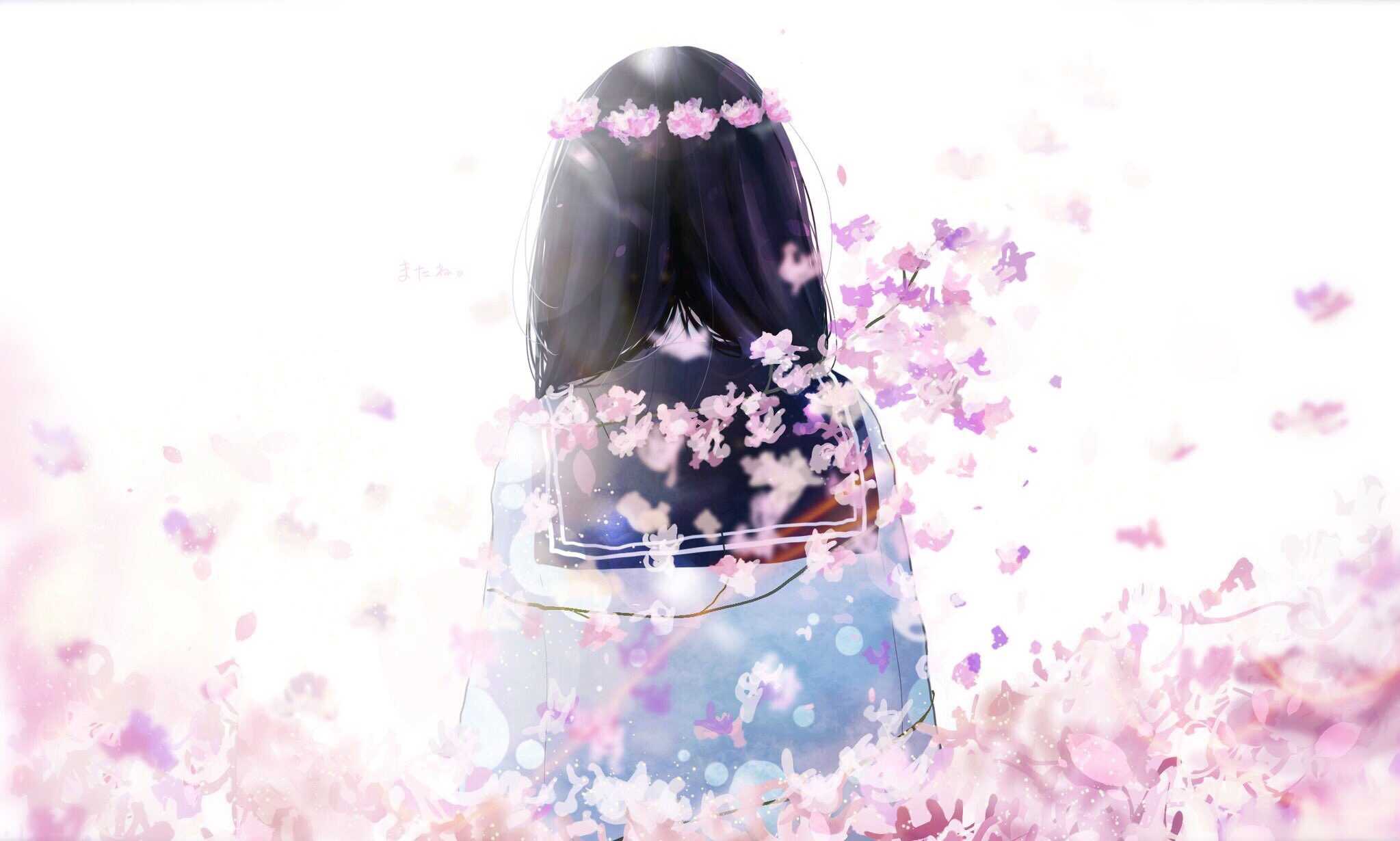 Laden Sie das Sakura, Original, Kirschblüte, Animes, Schwarzes Haar, Lange Haare-Bild kostenlos auf Ihren PC-Desktop herunter
