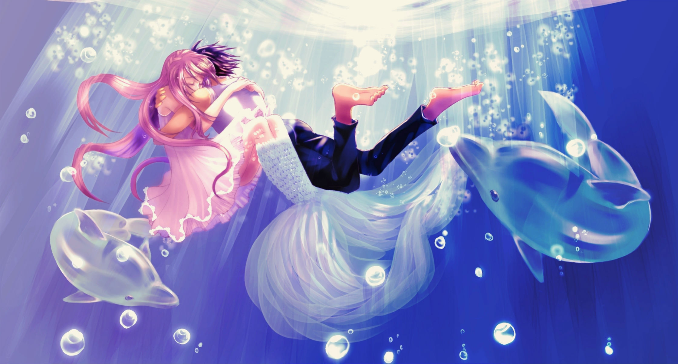 Download mobile wallpaper Anime, Love, Underwater, Romantic for free.