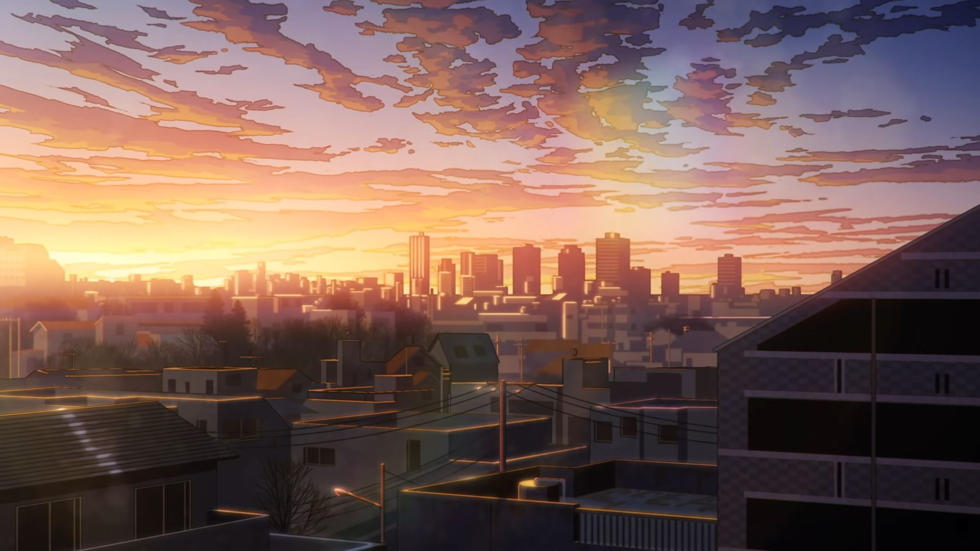 Laden Sie das Sonnenuntergang, Animes, Großstadt-Bild kostenlos auf Ihren PC-Desktop herunter