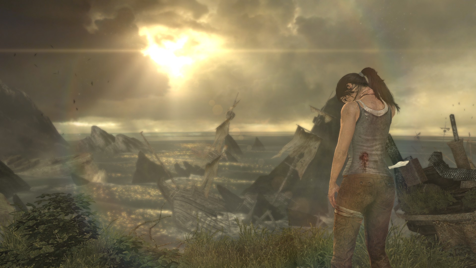 Free download wallpaper Landscape, Sun, Tomb Raider, Video Game, Lara Croft, Tomb Raider (2013) on your PC desktop