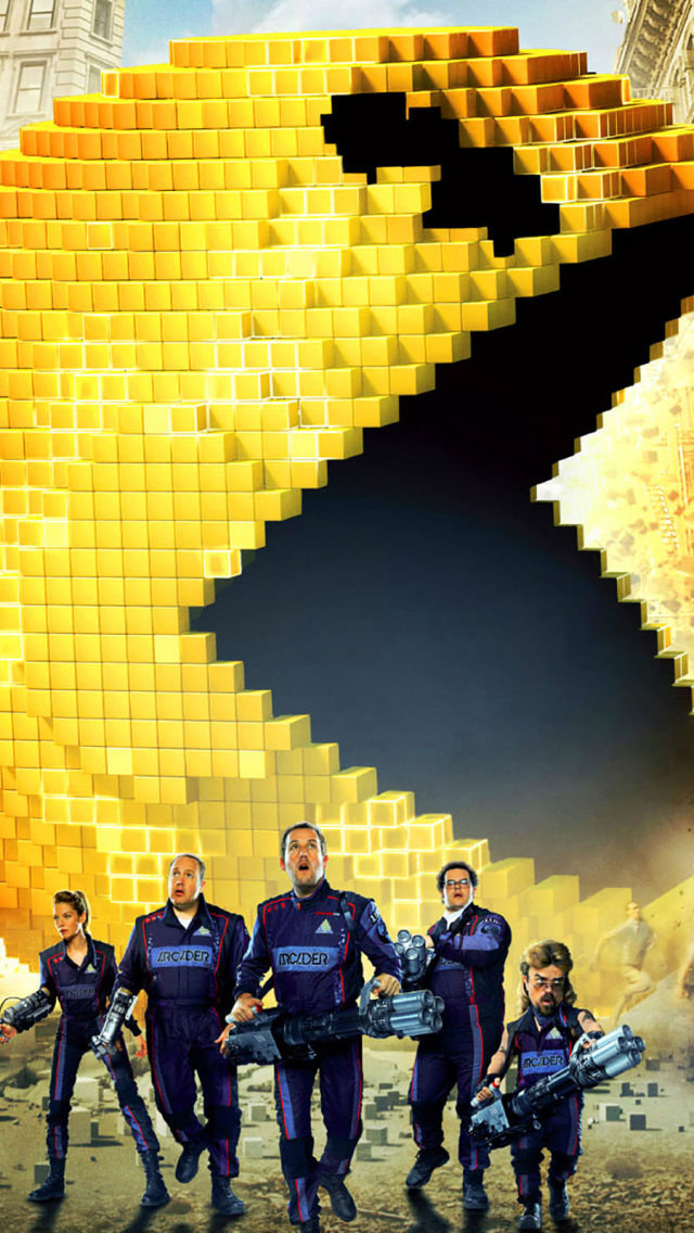Download mobile wallpaper Adam Sandler, Pixels, Pac Man, Movie for free.