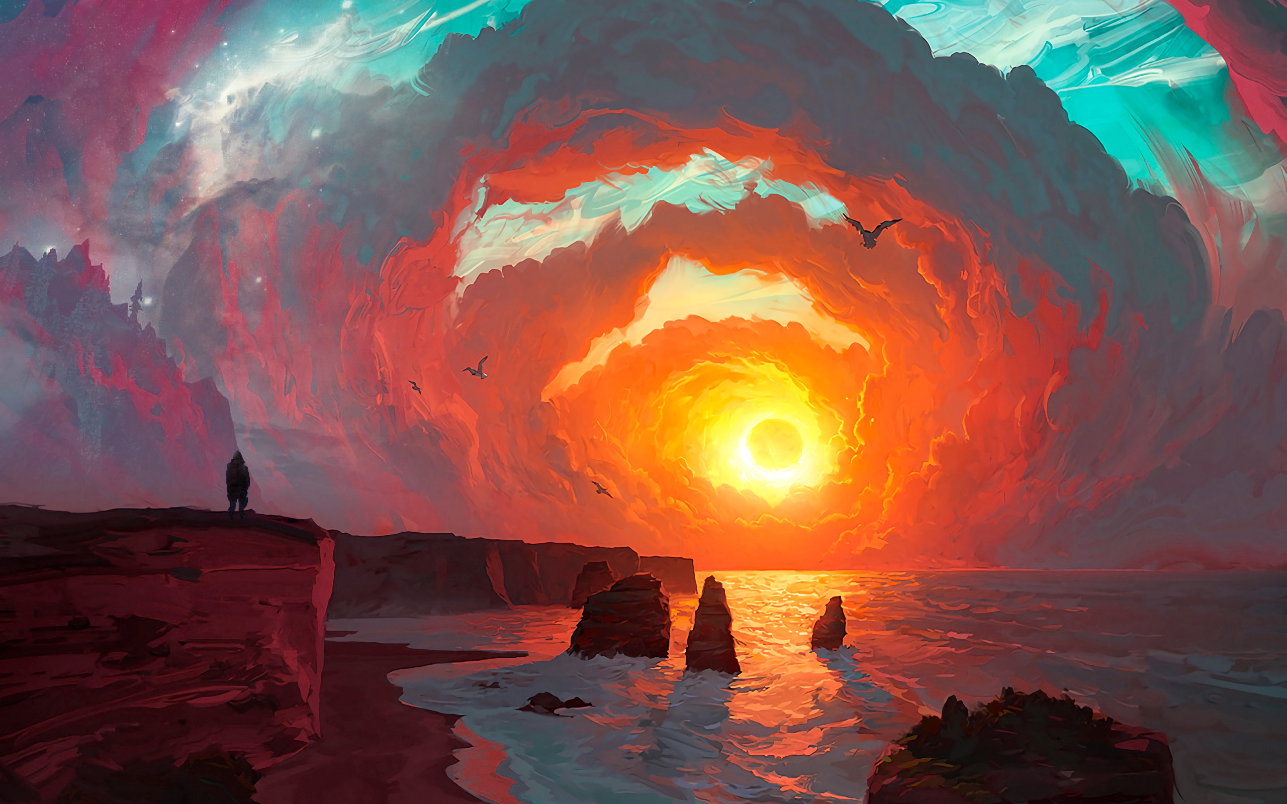 Download mobile wallpaper Ocean, Sunrise, Artistic, Coastline for free.