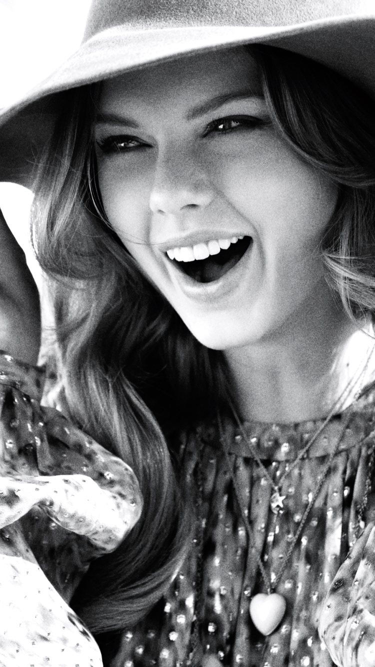 Download mobile wallpaper Music, Smile, Singer, Hat, American, Black & White, Taylor Swift for free.