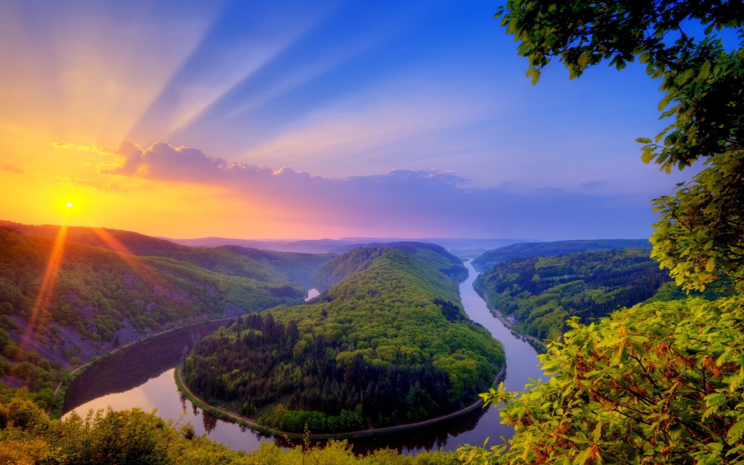 Скачать обои бесплатно Река, Закат, Германия, Земля/природа картинка на рабочий стол ПК