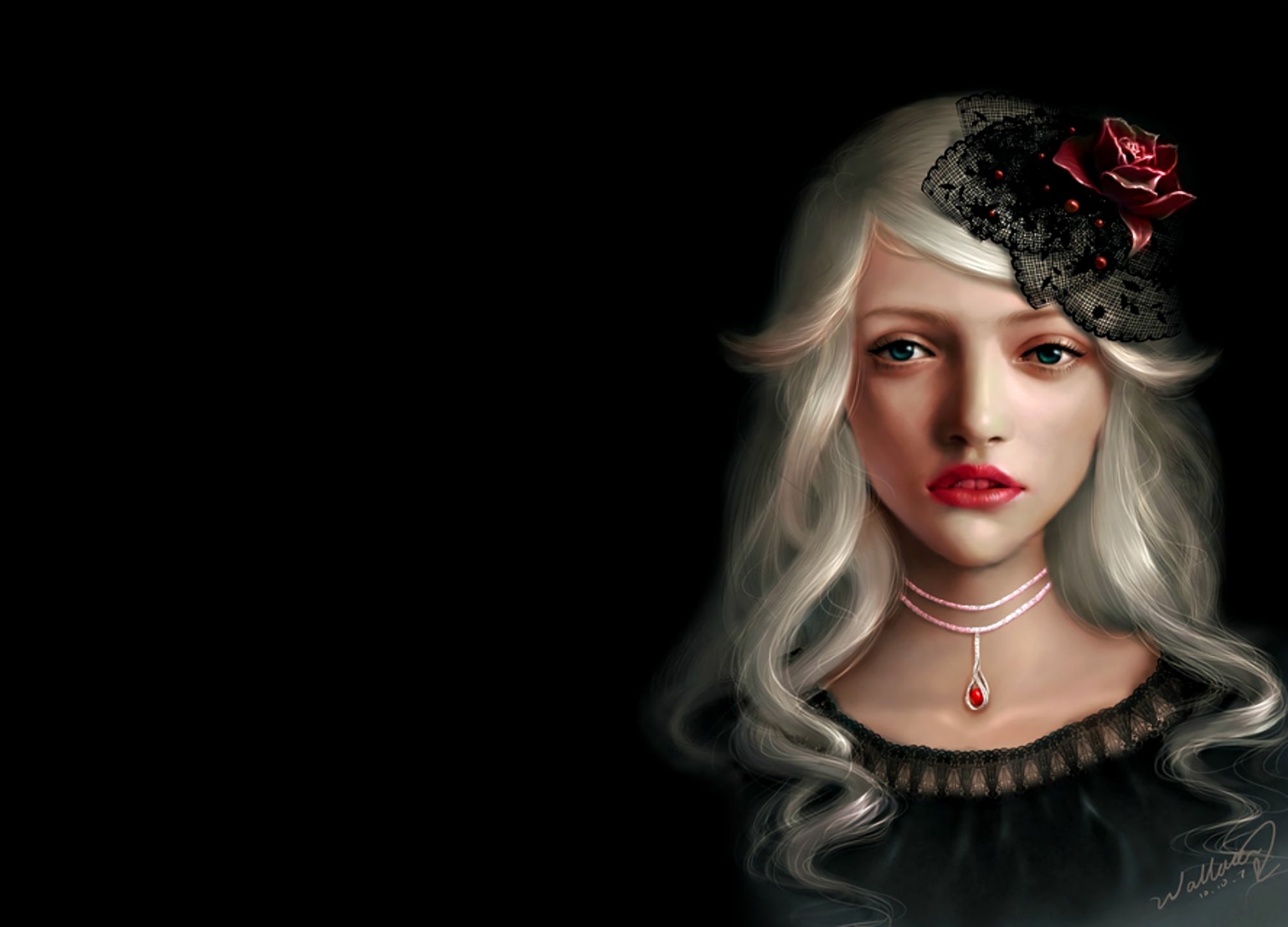 Download mobile wallpaper Fantasy, Gothic, Rose, Hat, Women, White Hair for free.