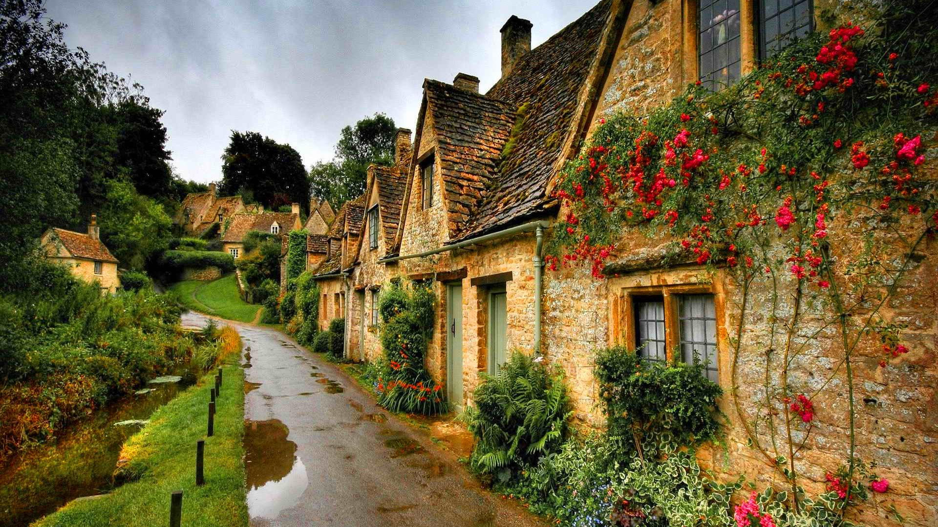 Handy-Wallpaper Haus, Dorf, England, Menschengemacht, Innerortsstraße kostenlos herunterladen.