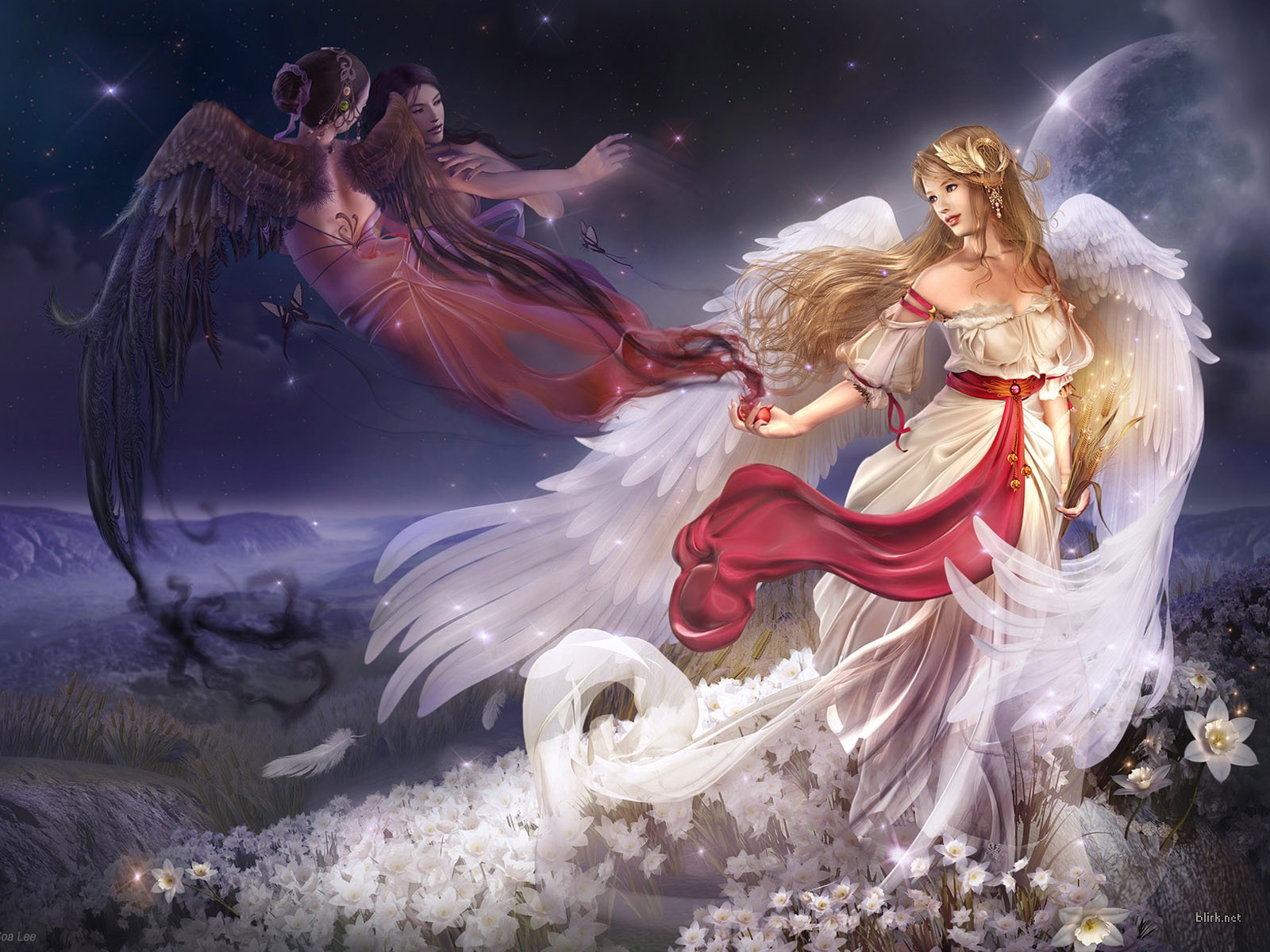 Download mobile wallpaper Fantasy, Flower, Angel for free.