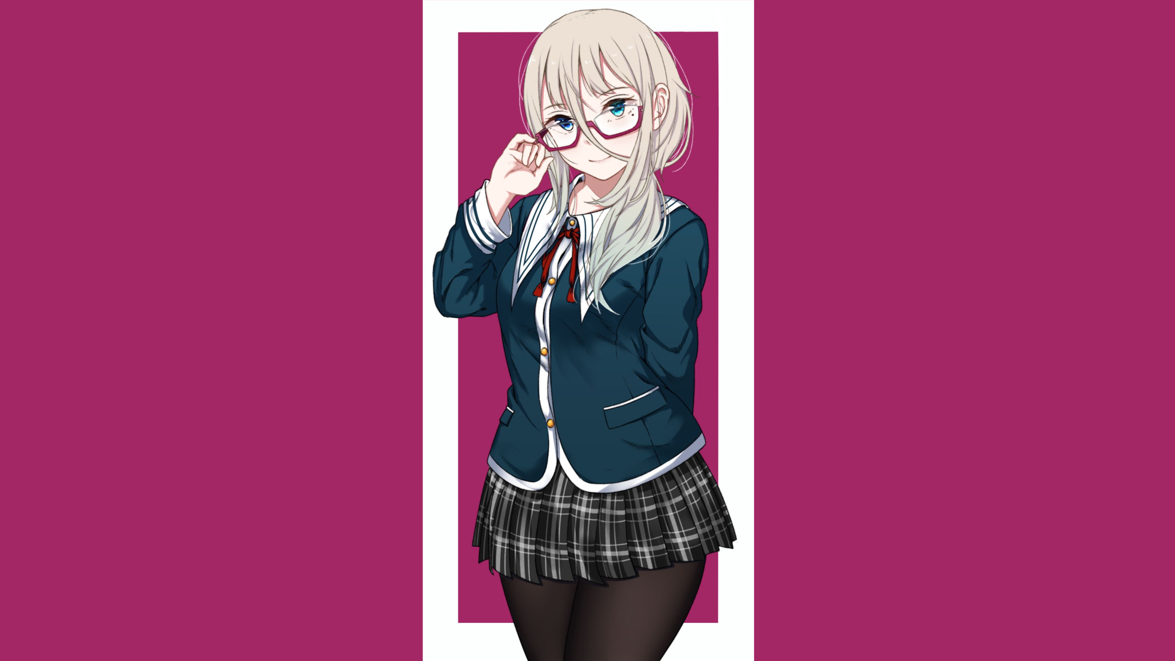 Free download wallpaper Anime, Girl, Glasses, School Uniform, Pantyhose on your PC desktop