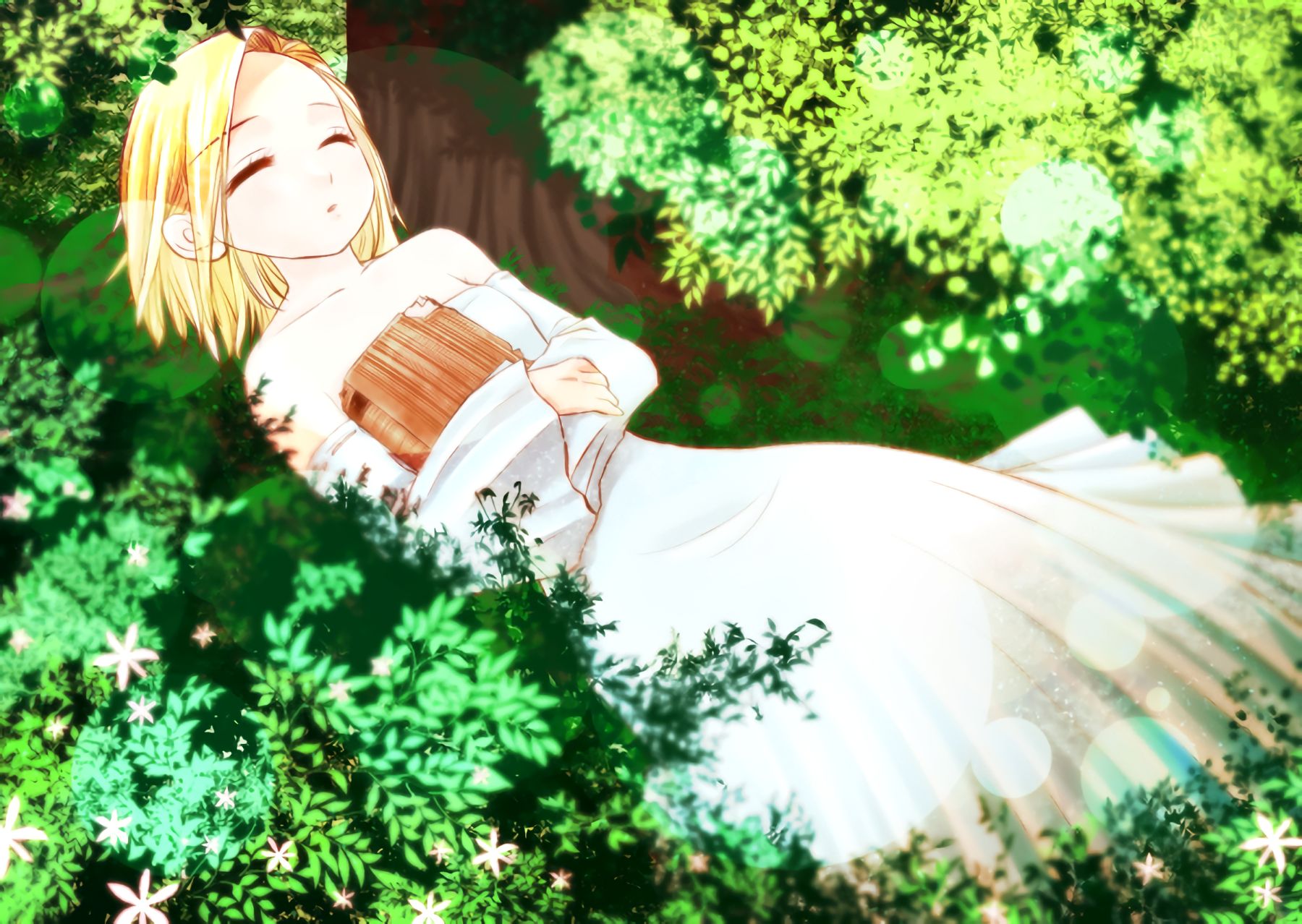 Download mobile wallpaper Anime, Nature, Book, Blonde, Dress, White Dress, The Seven Deadly Sins, Elaine (The Seven Deadly Sins) for free.
