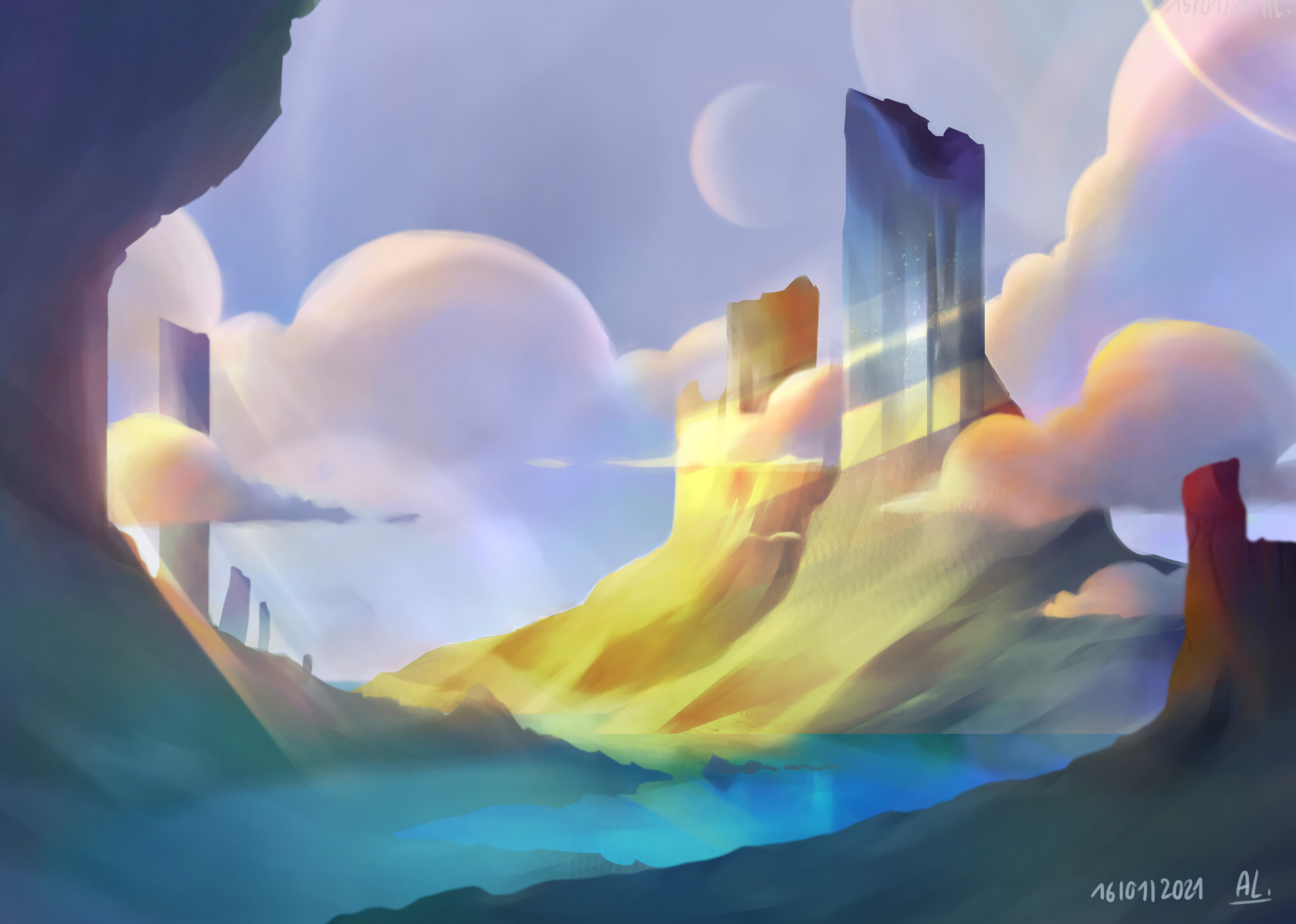 Free download wallpaper Art, Clouds, Rocks, Landscape on your PC desktop